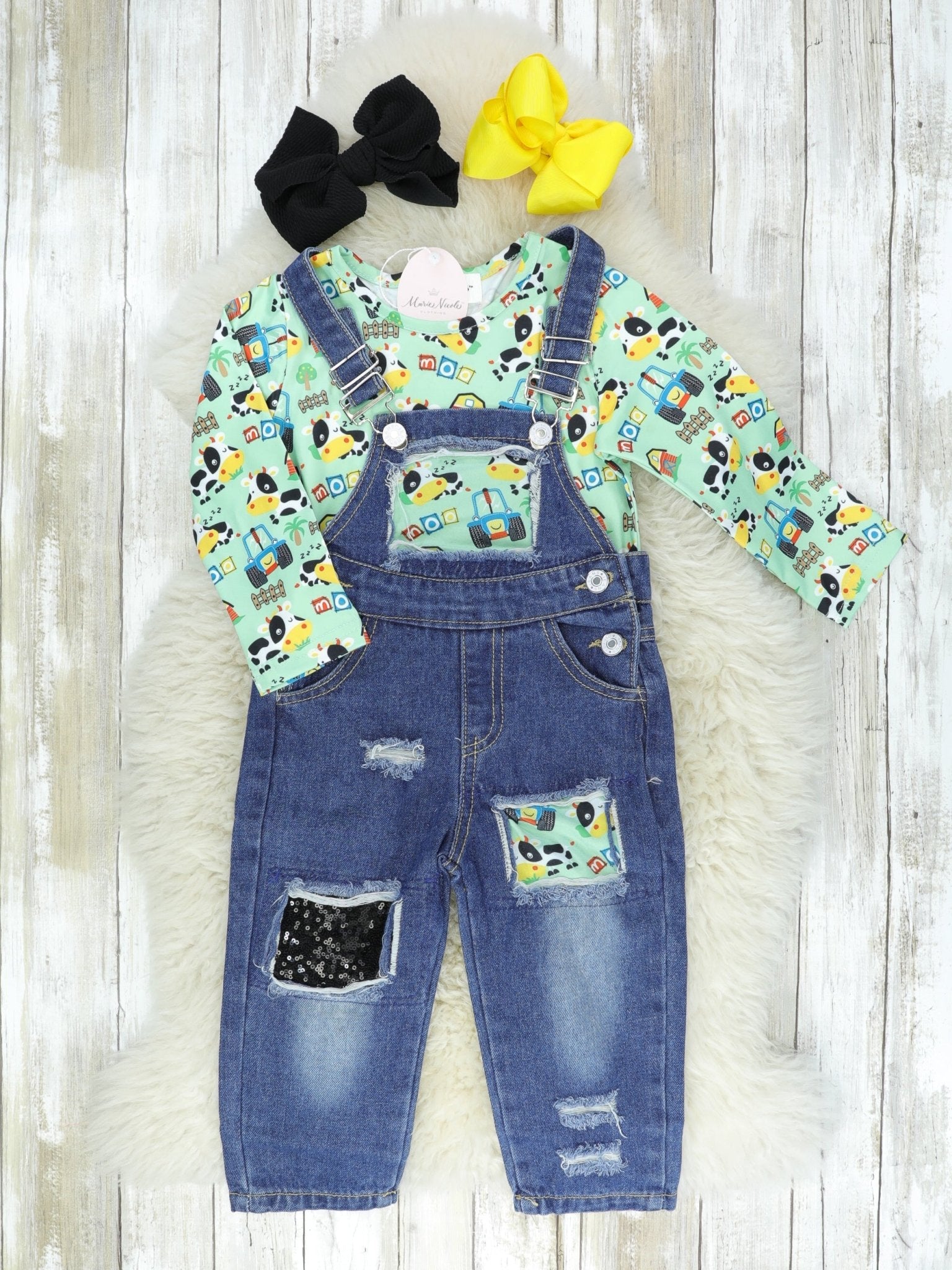 Green Farm Life Overall Outfit - Marie Nicole Clothing