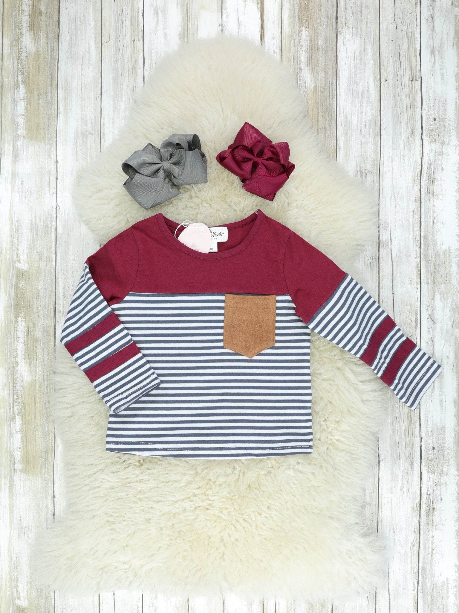 Mom & Me Burgundy Striped Pocket Shirt - Marie Nicole Clothing