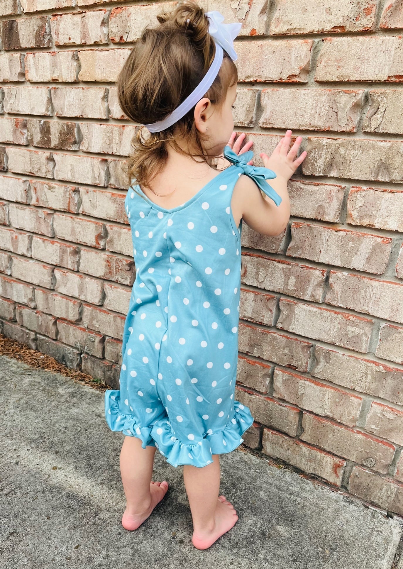 Blue Polka Dot Bow Ruffle Jumpsuit - Marie Nicole Clothing