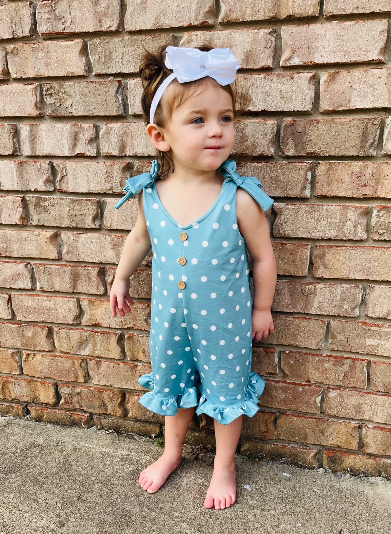 Blue Polka Dot Bow Ruffle Jumpsuit - Marie Nicole Clothing