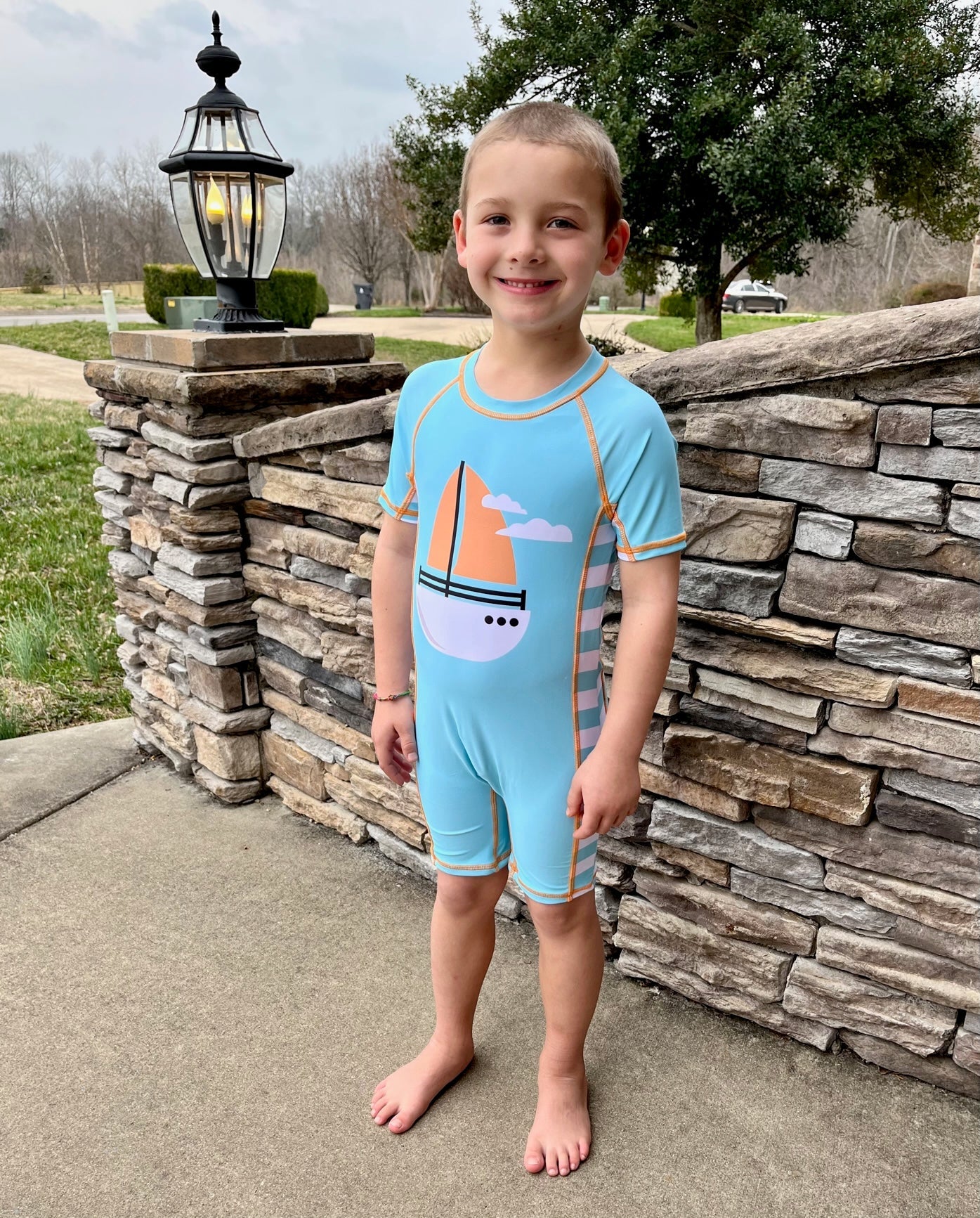 Light Blue Sailboat Rash Guard Swimsuit - Marie Nicole Clothing