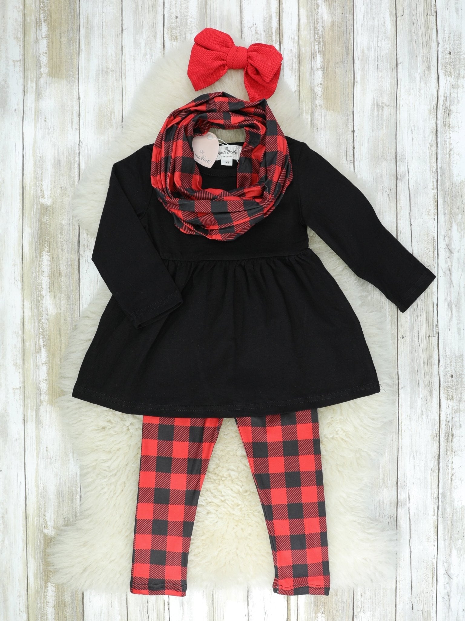 Red & Black Buffalo Plaid 3 Piece Set - Marie Nicole Clothing