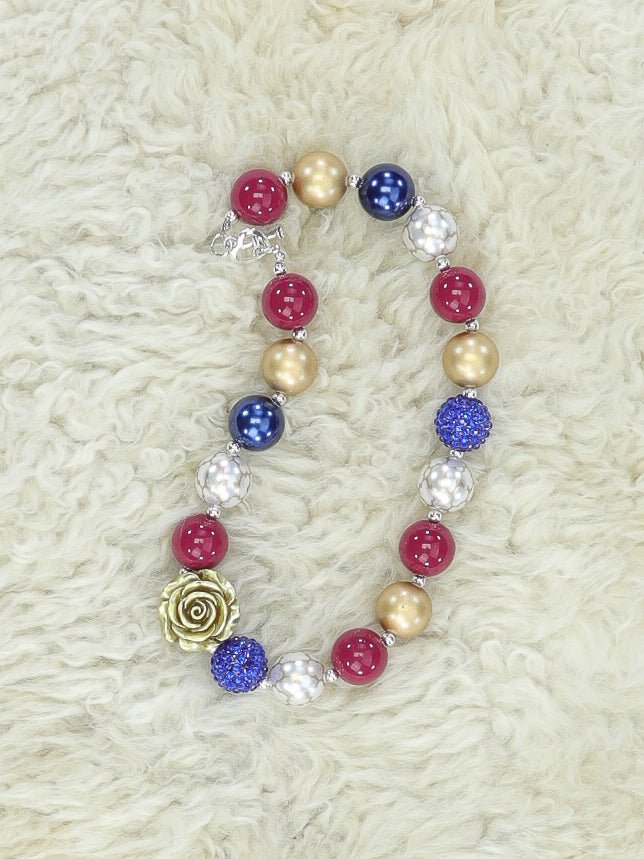 Red, Blue, Gold Rose Bubblegum Necklace - Marie Nicole Clothing