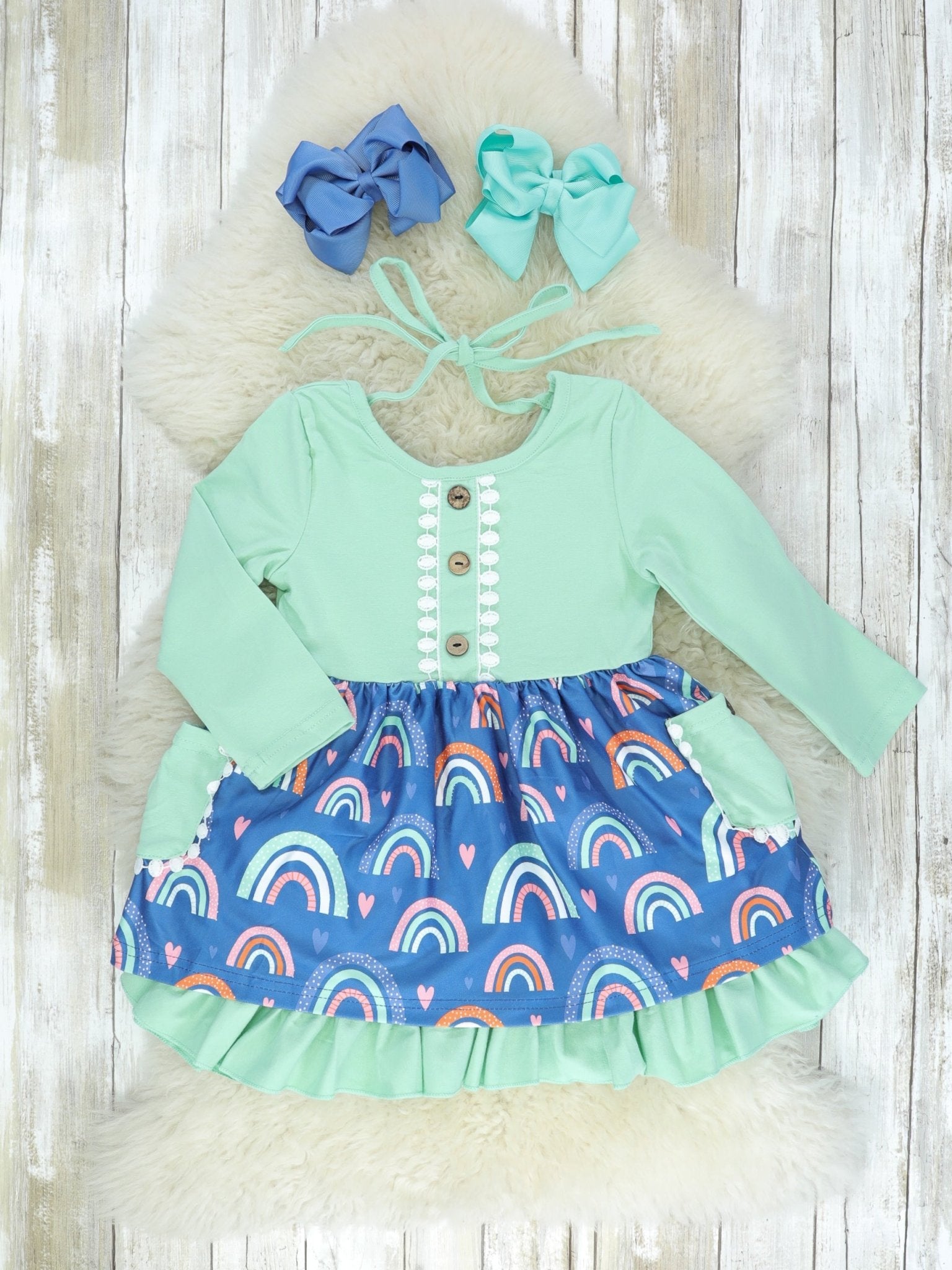 Mint Rainbow Pocket Dress - Marie Nicole Clothing