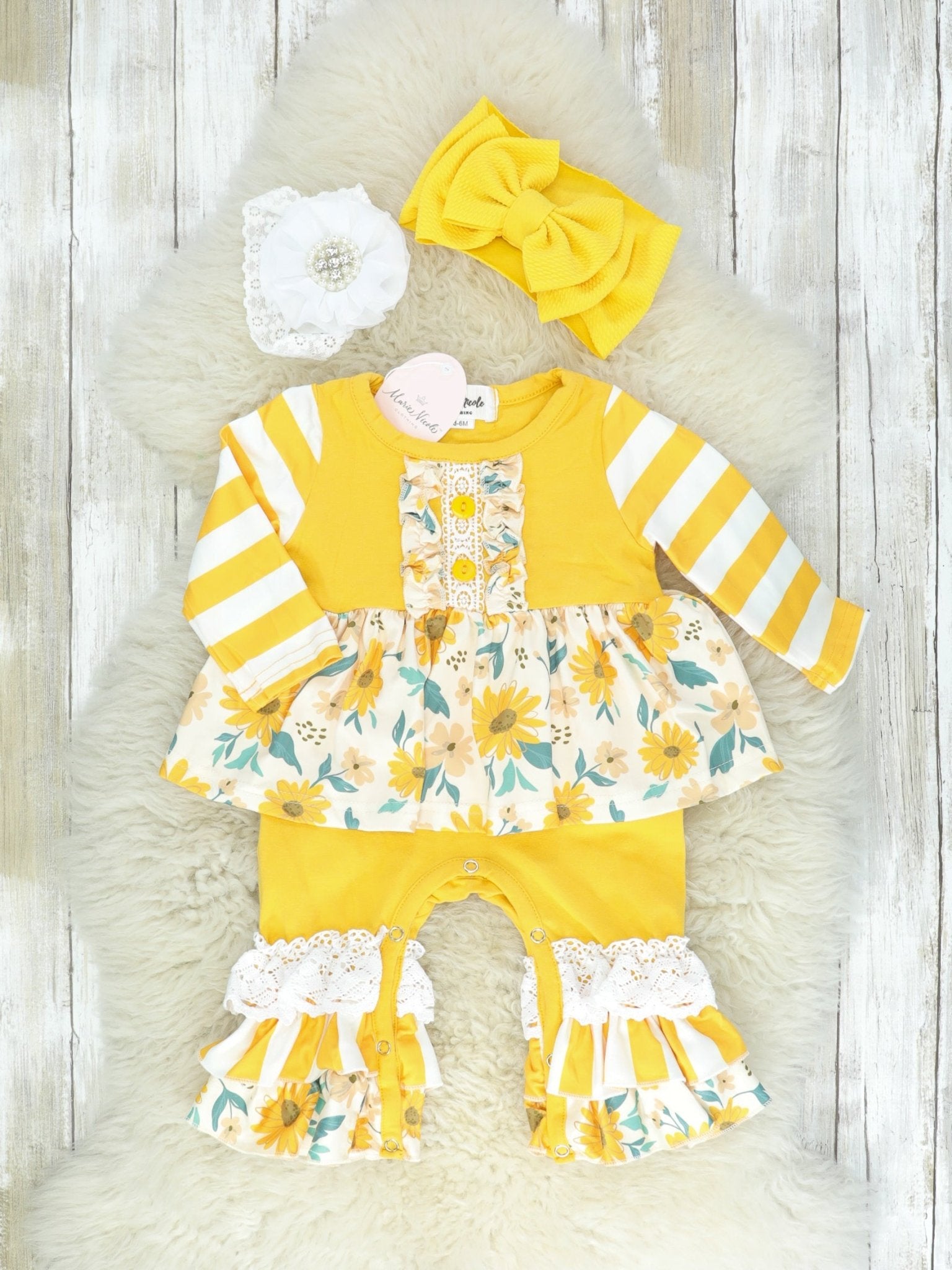 Mustard Sunflower Dressy Romper - Marie Nicole Clothing
