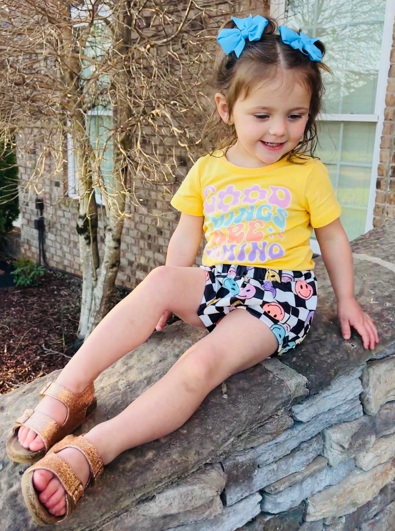 "Good Things" Smiley Check Bloomers Outfit - Marie Nicole Clothing