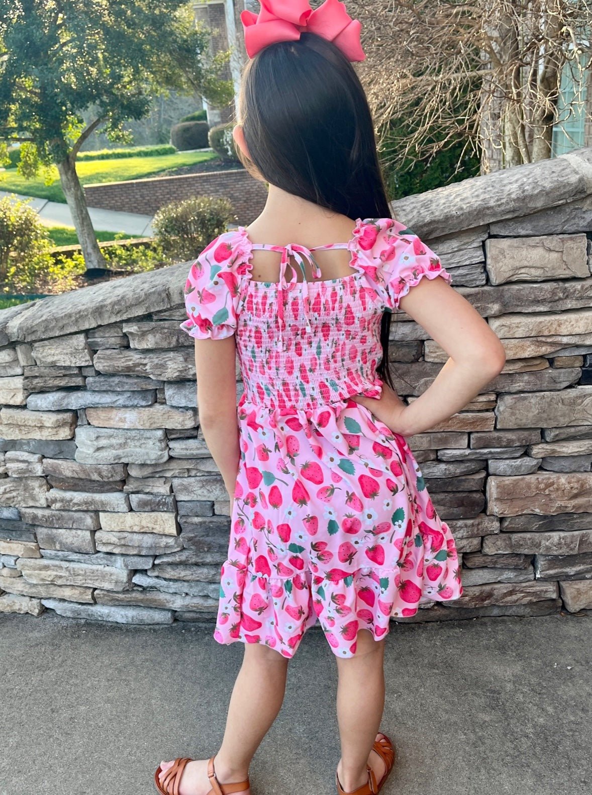 Strawberry Puff Sleeve Smocked Dress - Marie Nicole Clothing