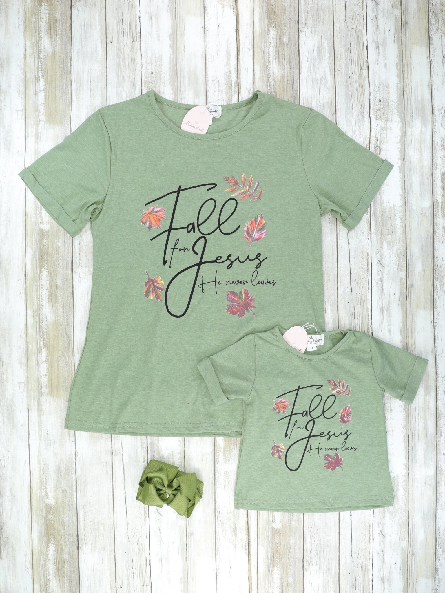 Mom & Me Hunter Green Fall For Jesus Shirt - Marie Nicole Clothing