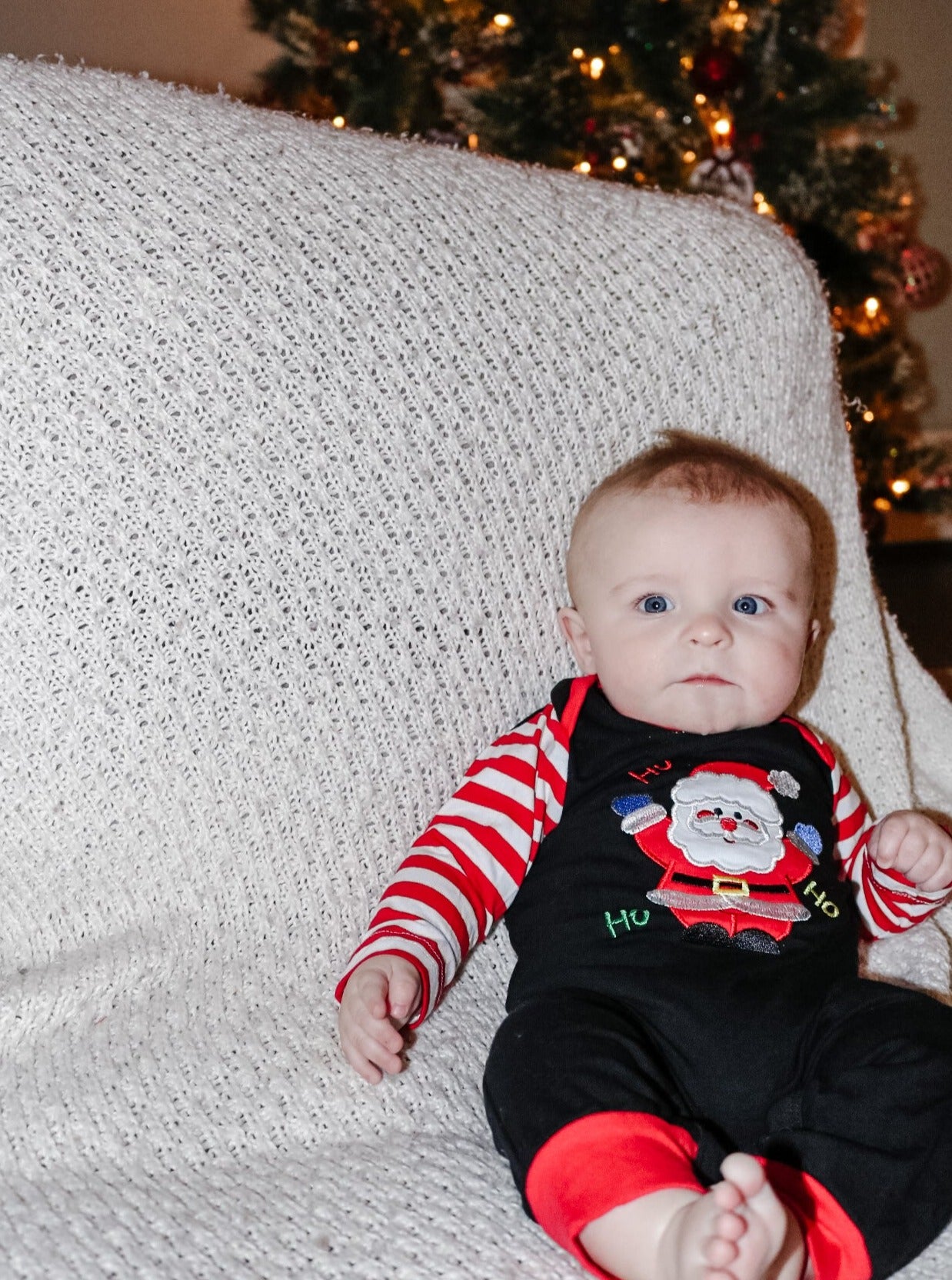 Red Striped Raglan Santa Romper - Marie Nicole Clothing