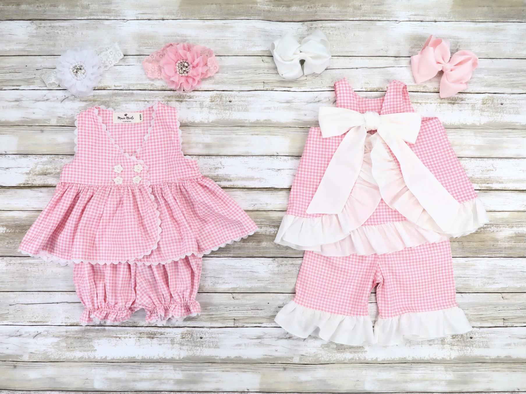 Cotton Criss Cross Ruffle Outfit - Pink - Marie Nicole Clothing