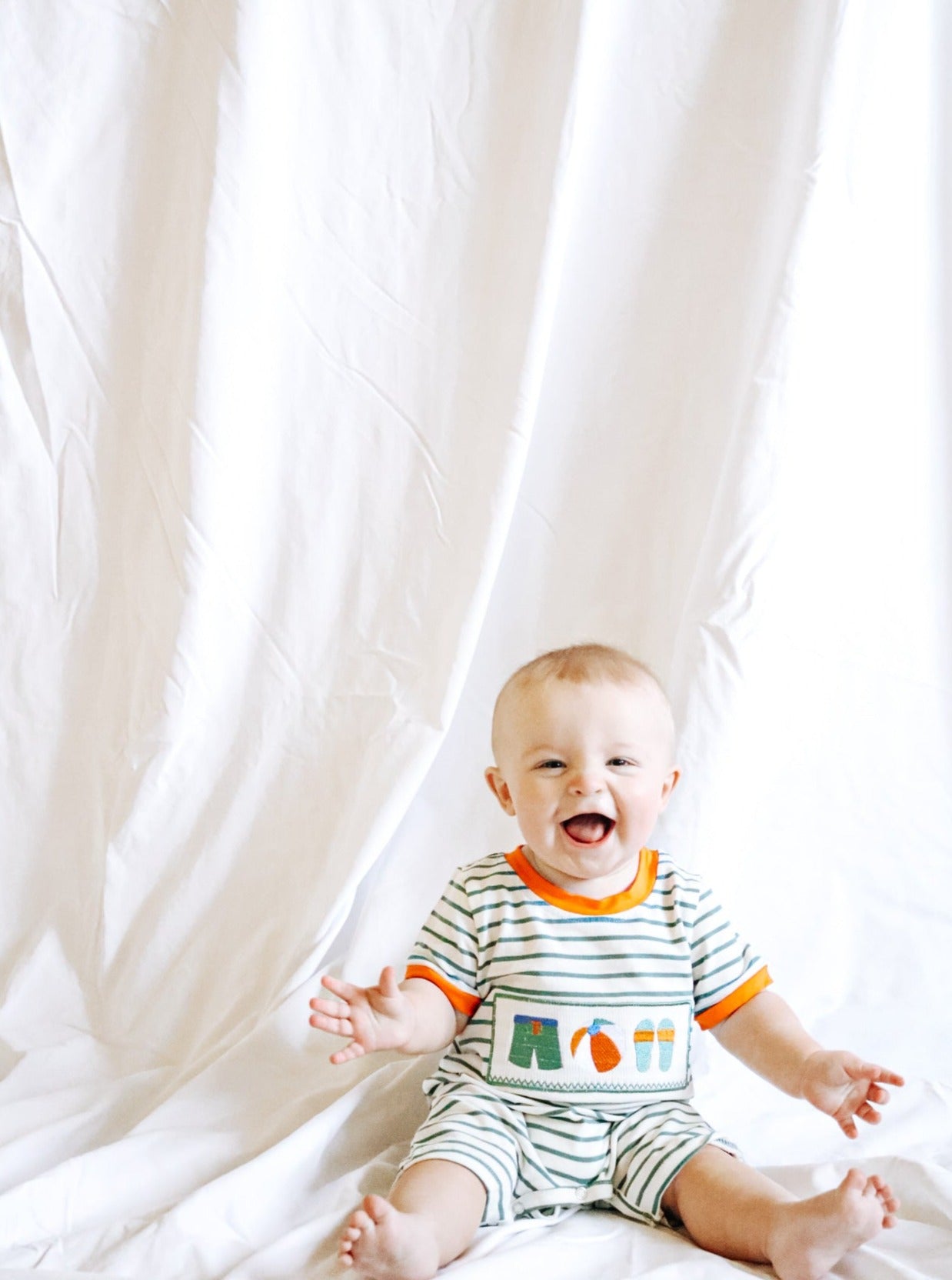 Striped Smocked Beach Romper - Marie Nicole Clothing