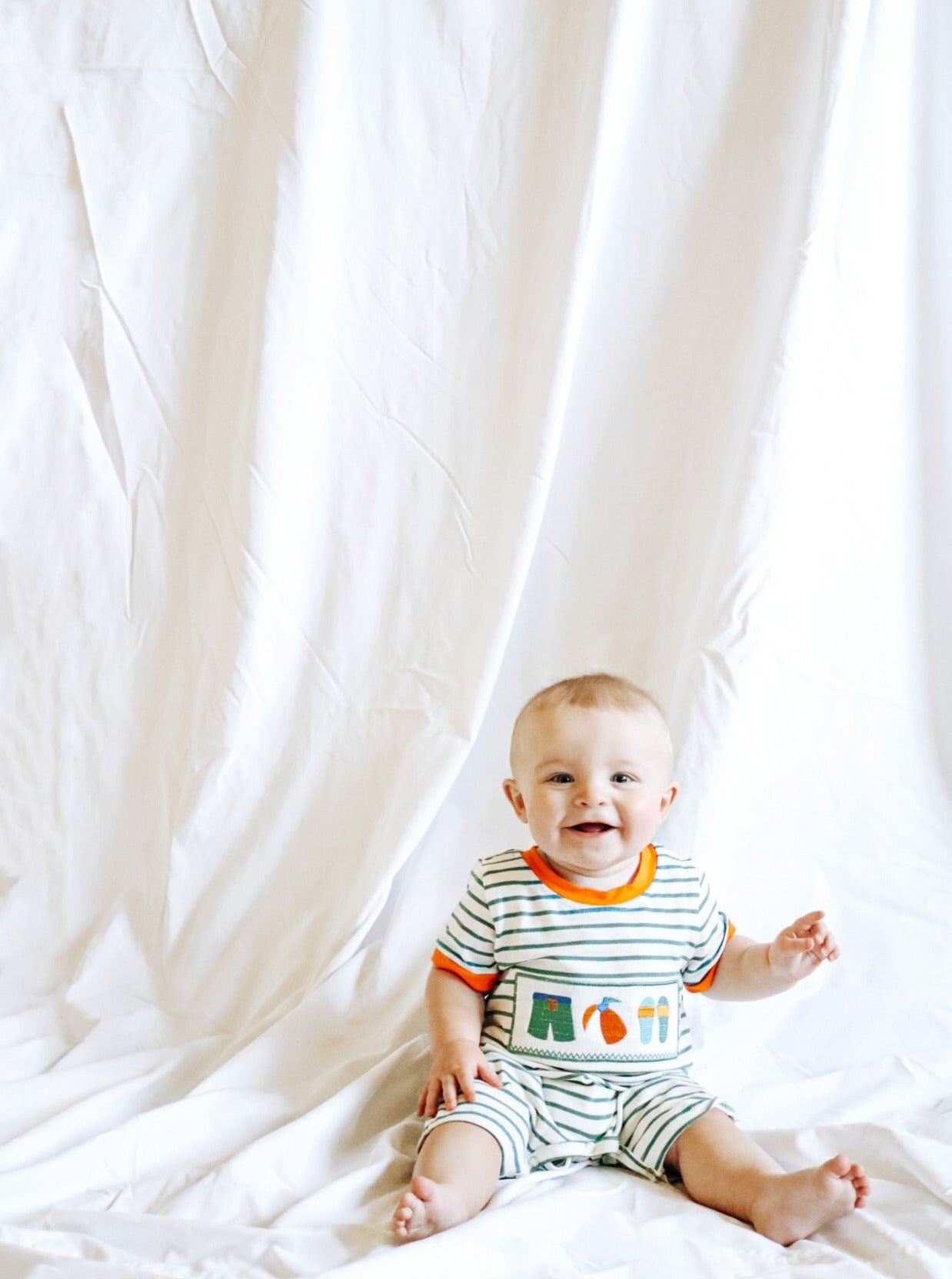Striped Smocked Beach Romper - Marie Nicole Clothing