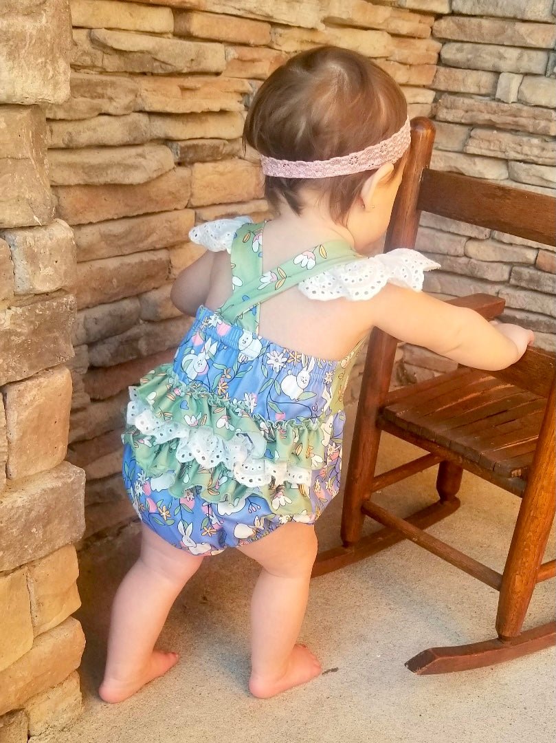 Estella's Easter Bunnies Ruffle Bubble Romper - Marie Nicole Clothing