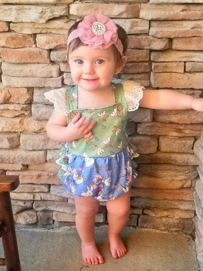 Estella's Easter Bunnies Ruffle Bubble Romper - Marie Nicole Clothing
