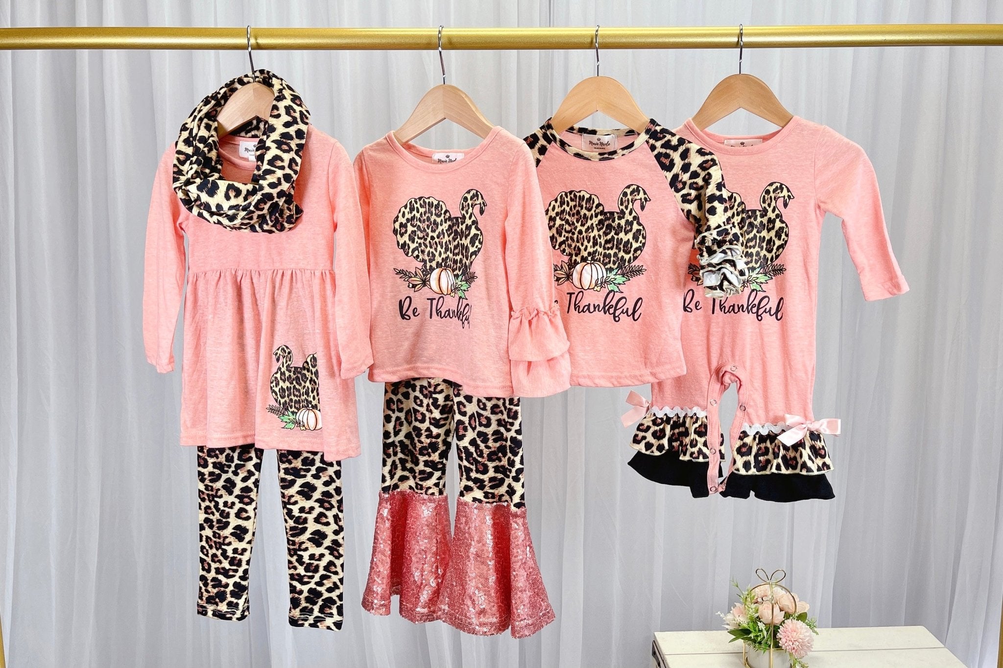 Be Thankful Leopard Turkey Ruffle Romper - Marie Nicole Clothing
