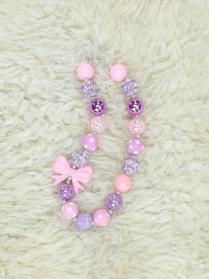 Purple Crystal Bow Bubblegum Necklace - Marie Nicole Clothing