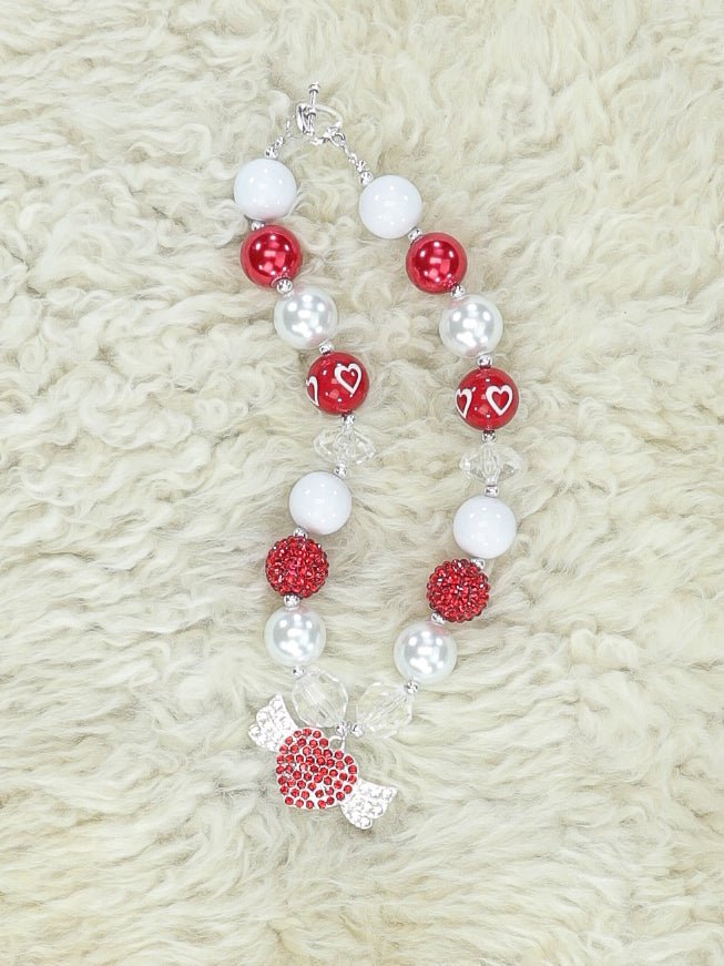 Red & White Angel Heart Bubblegum Necklace - Marie Nicole Clothing
