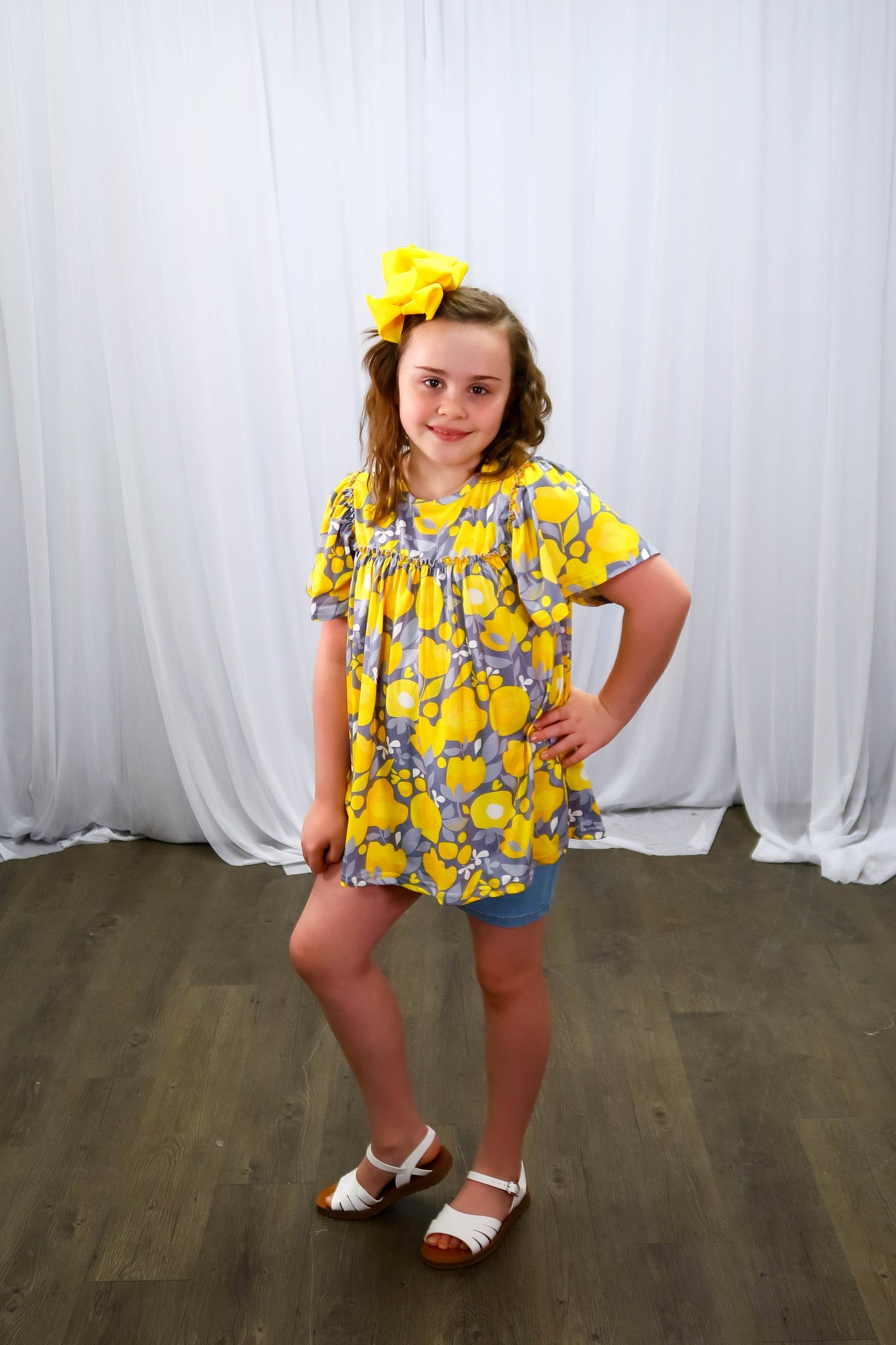 Lemon Ruffle Top & Distressed Denim Outfit - Marie Nicole Clothing