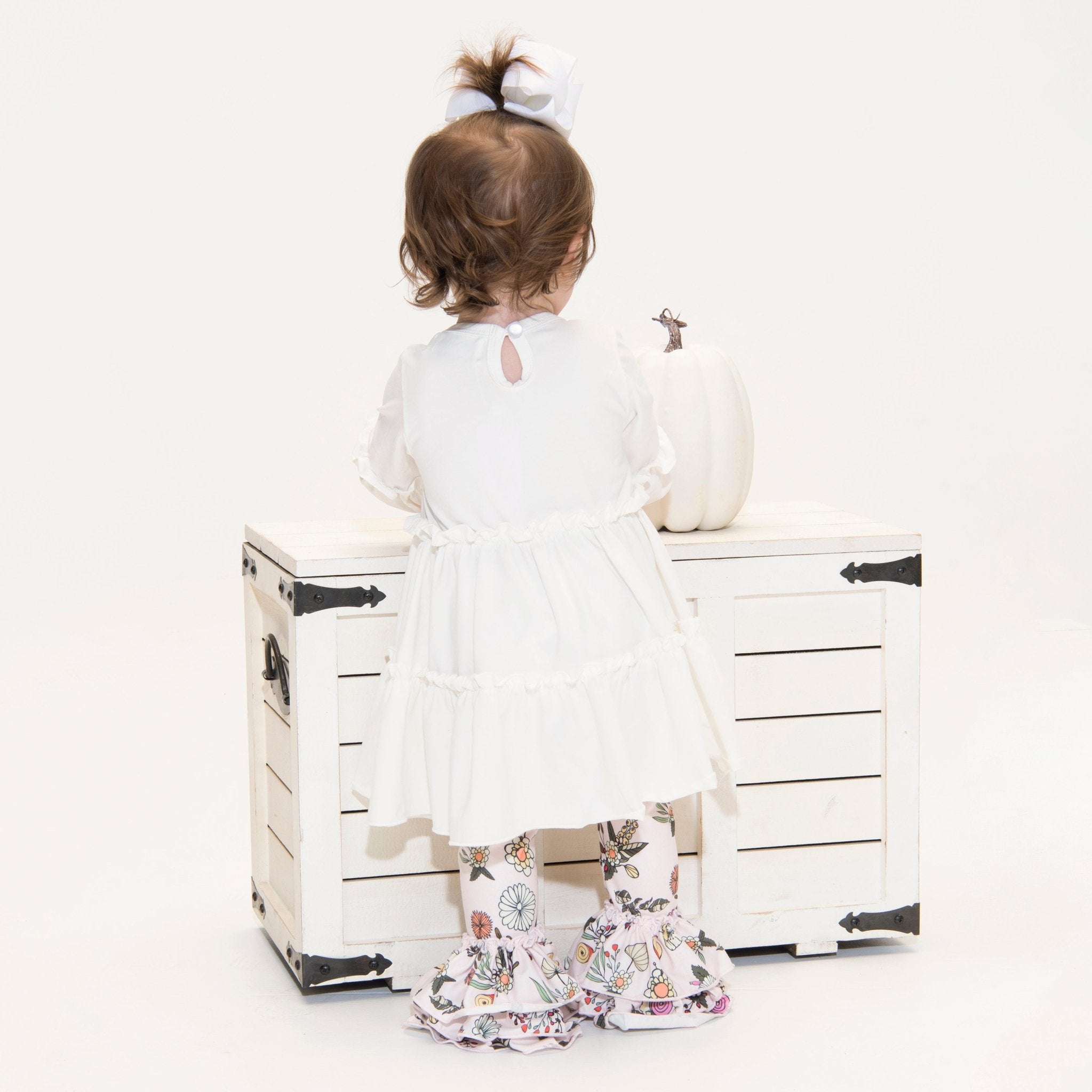 Tulip Ruffle Leggings - Fall Baby PINK Floral - Marie Nicole Clothing
