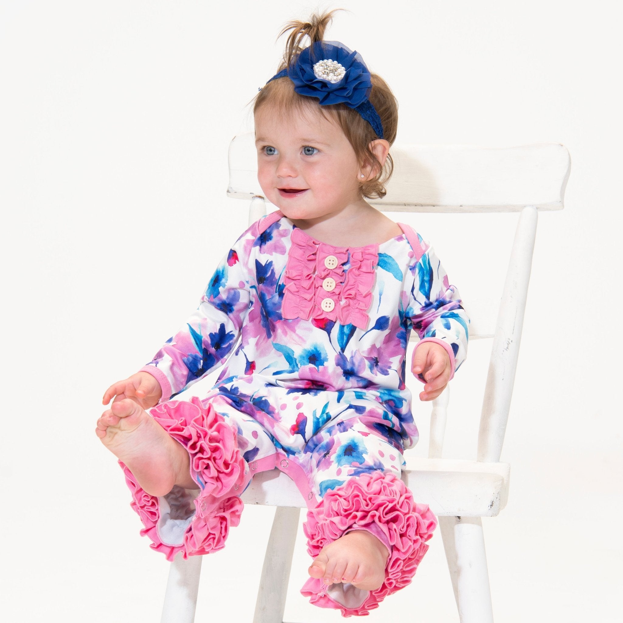 Pink Watercolor Anemone Icing Romper - Marie Nicole Clothing