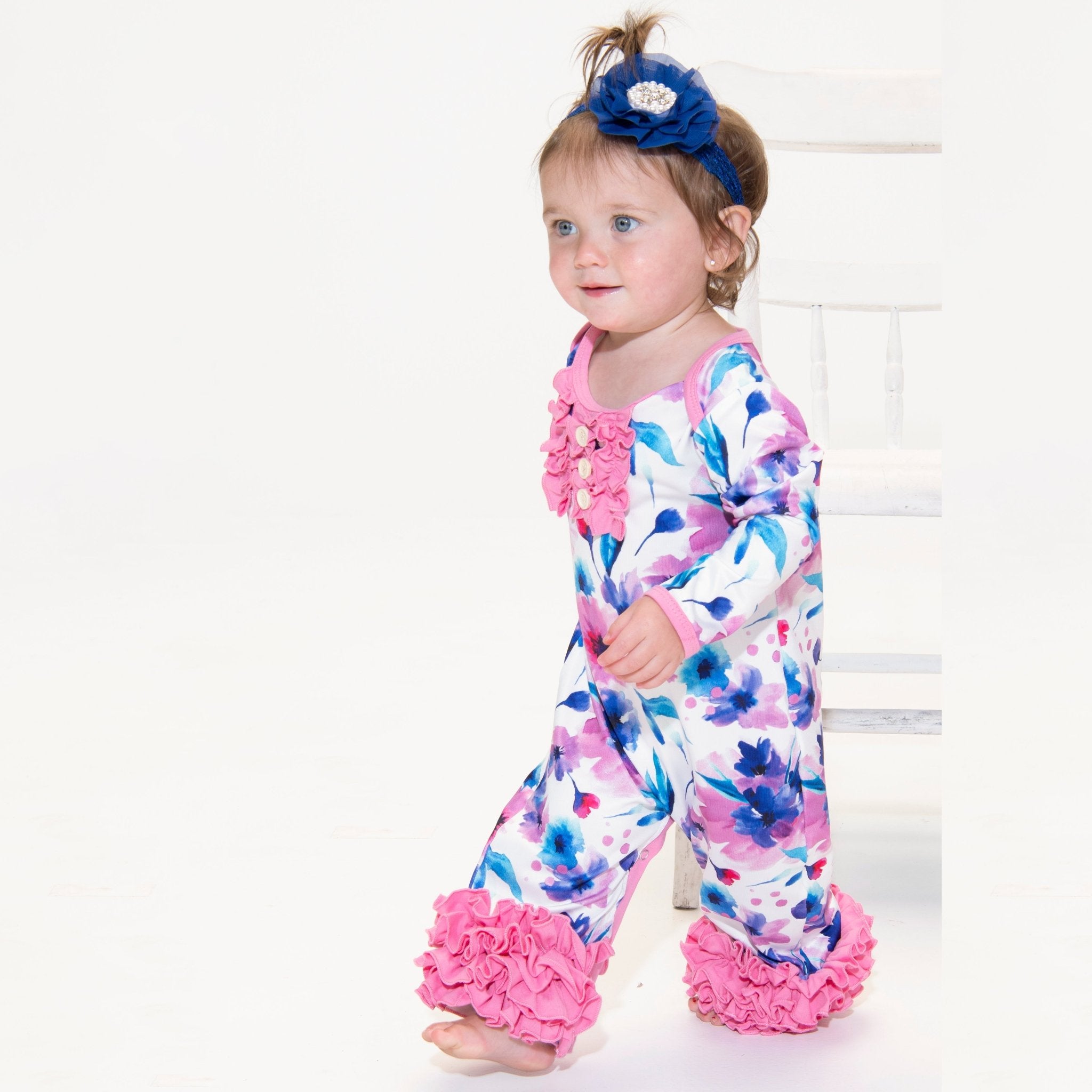 Pink Watercolor Anemone Icing Romper - Marie Nicole Clothing