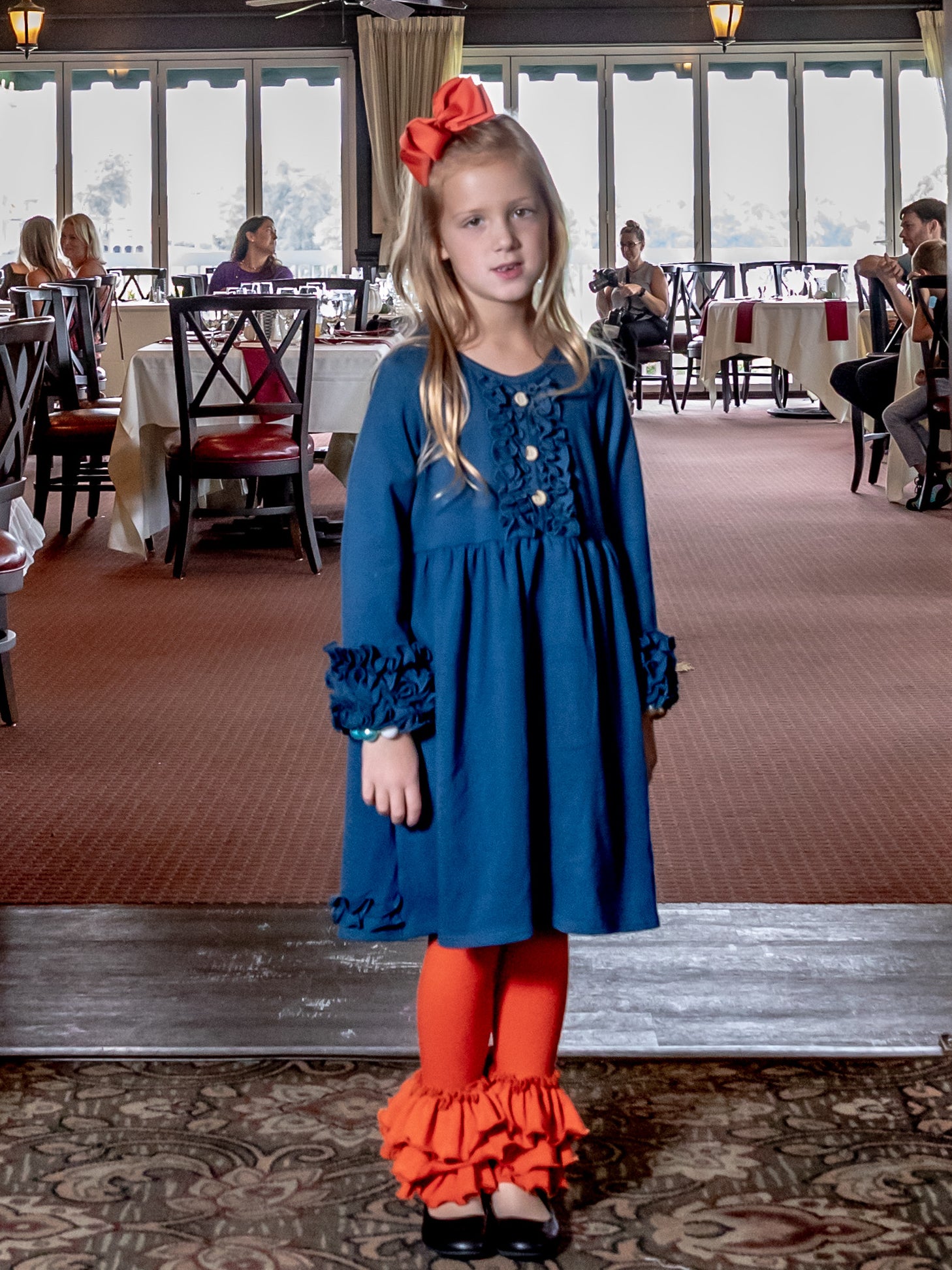 Button Icing/Ruffle Dress - Prussian Blue - Marie Nicole Clothing