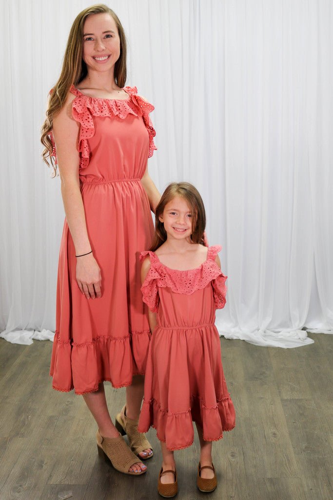 Mom & Me Dusty Rose Ruffle Midi Tank Dress - Marie Nicole Clothing