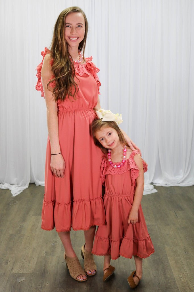 Mom & Me Dusty Rose Ruffle Midi Tank Dress - Marie Nicole Clothing