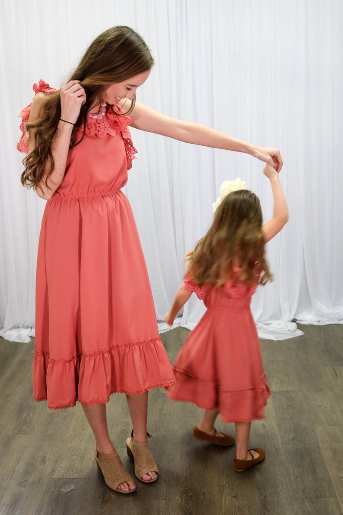 Mom & Me Dusty Rose Ruffle Midi Tank Dress - Marie Nicole Clothing