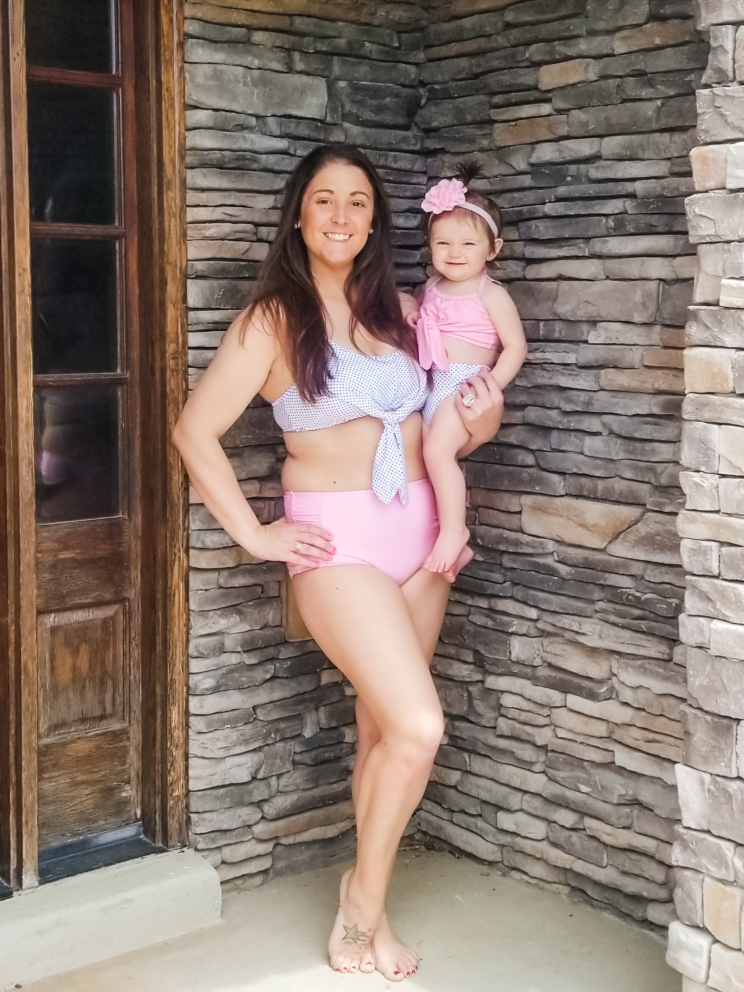 Mom & Me Pink Halter Polka Dot Bikini - Marie Nicole Clothing