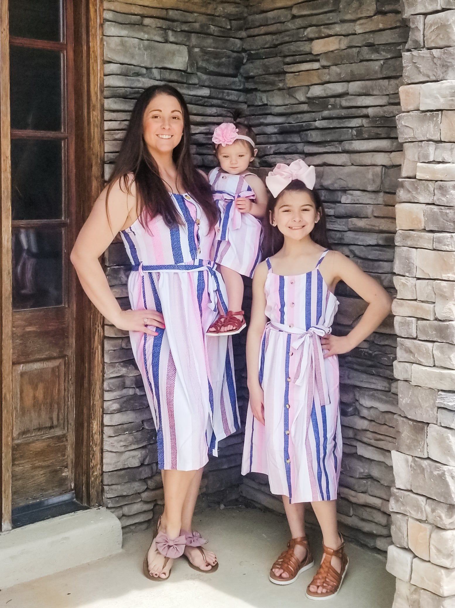 Mom & Me Pink & Blue Pinstriped Dress - Marie Nicole Clothing