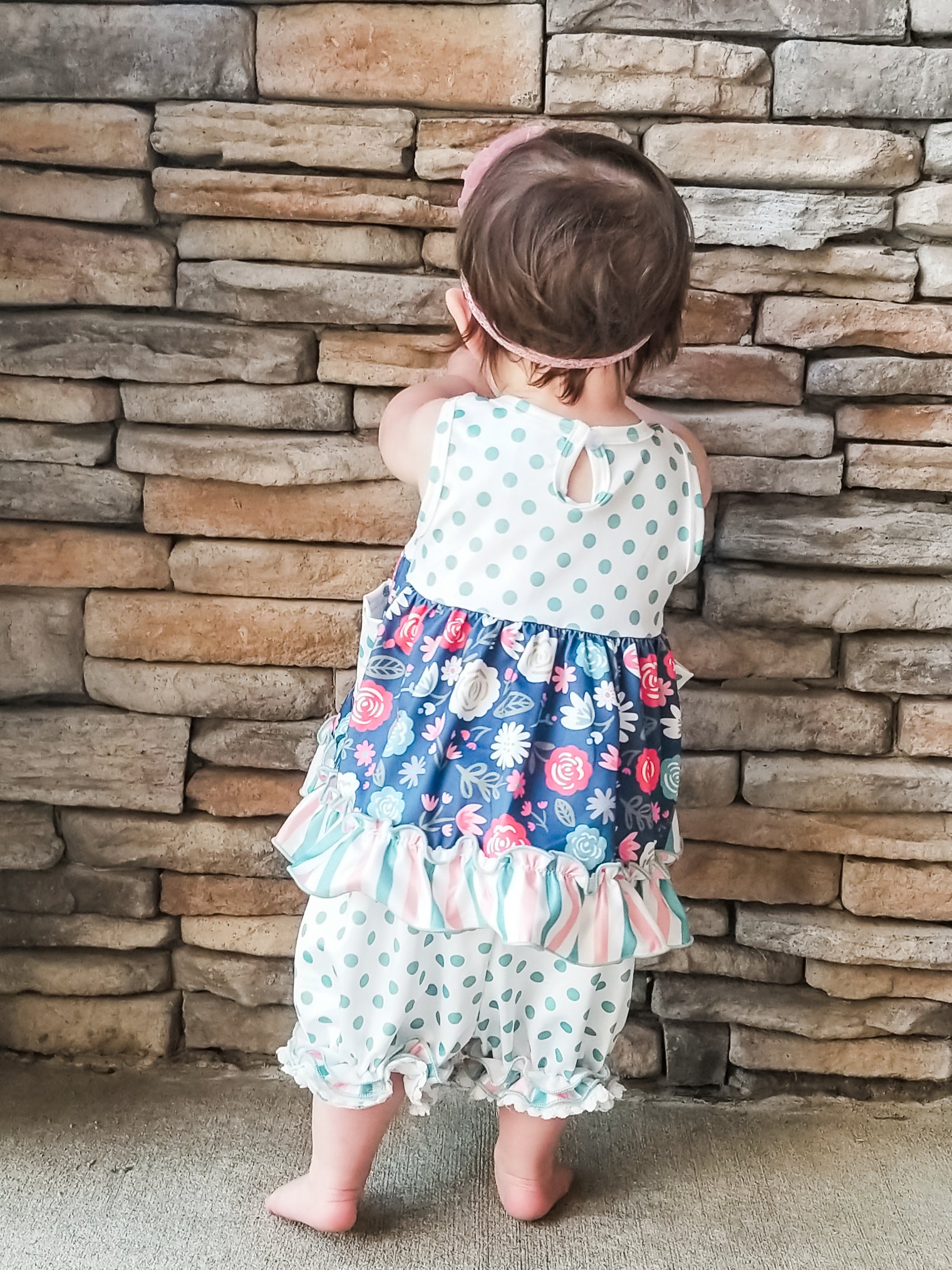 Navy Floral Polka Dotted Outfit - Marie Nicole Clothing