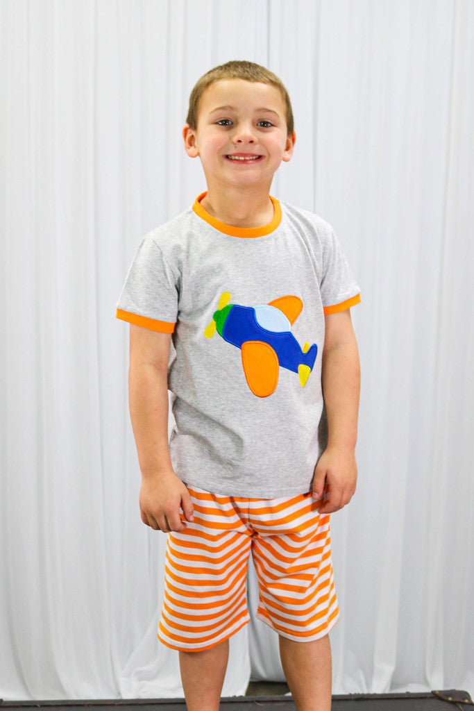 Orange & Grey Airplane Shorts Outfit - Marie Nicole Clothing