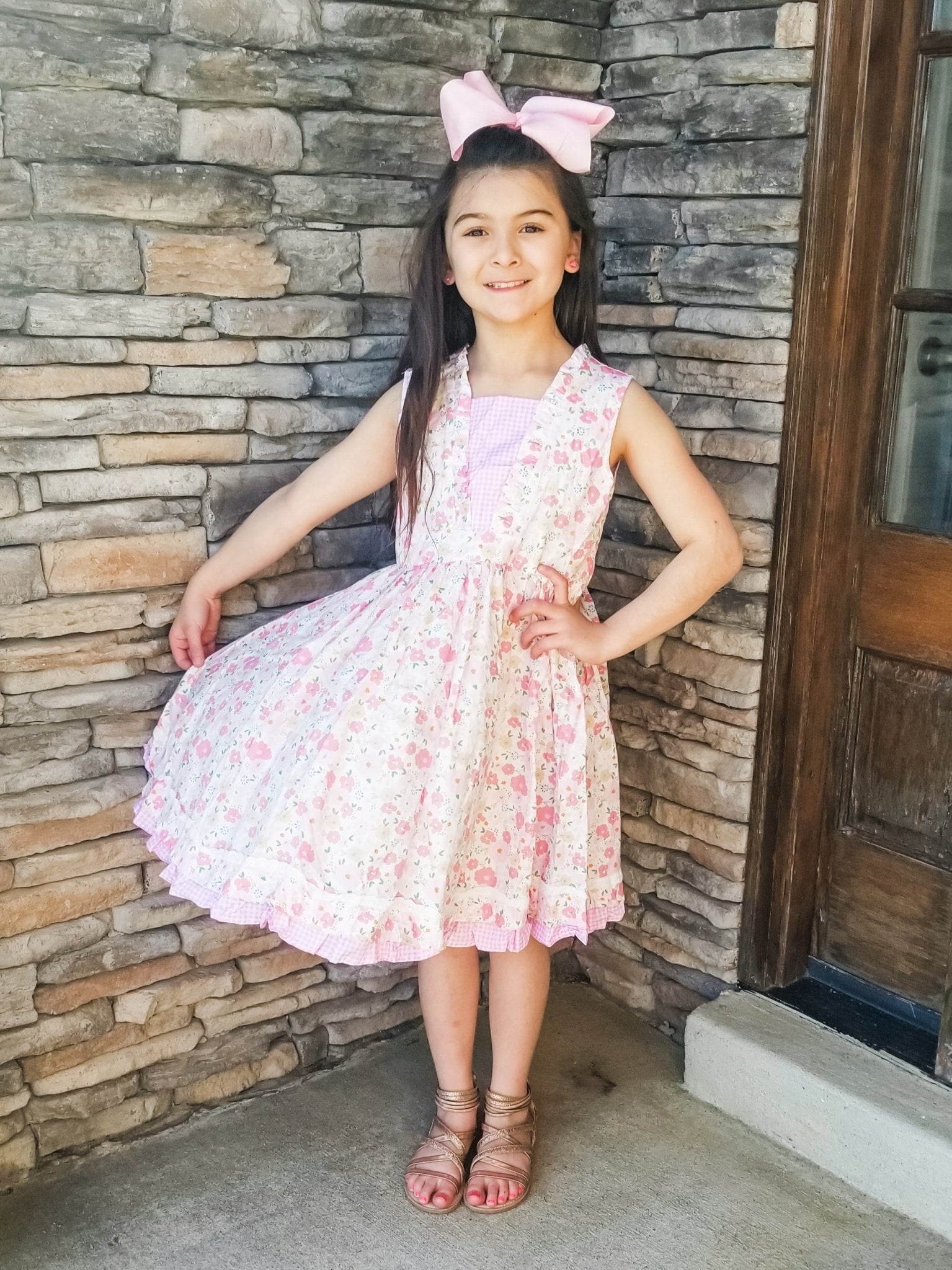 Pink Check Floral Dress - Marie Nicole Clothing