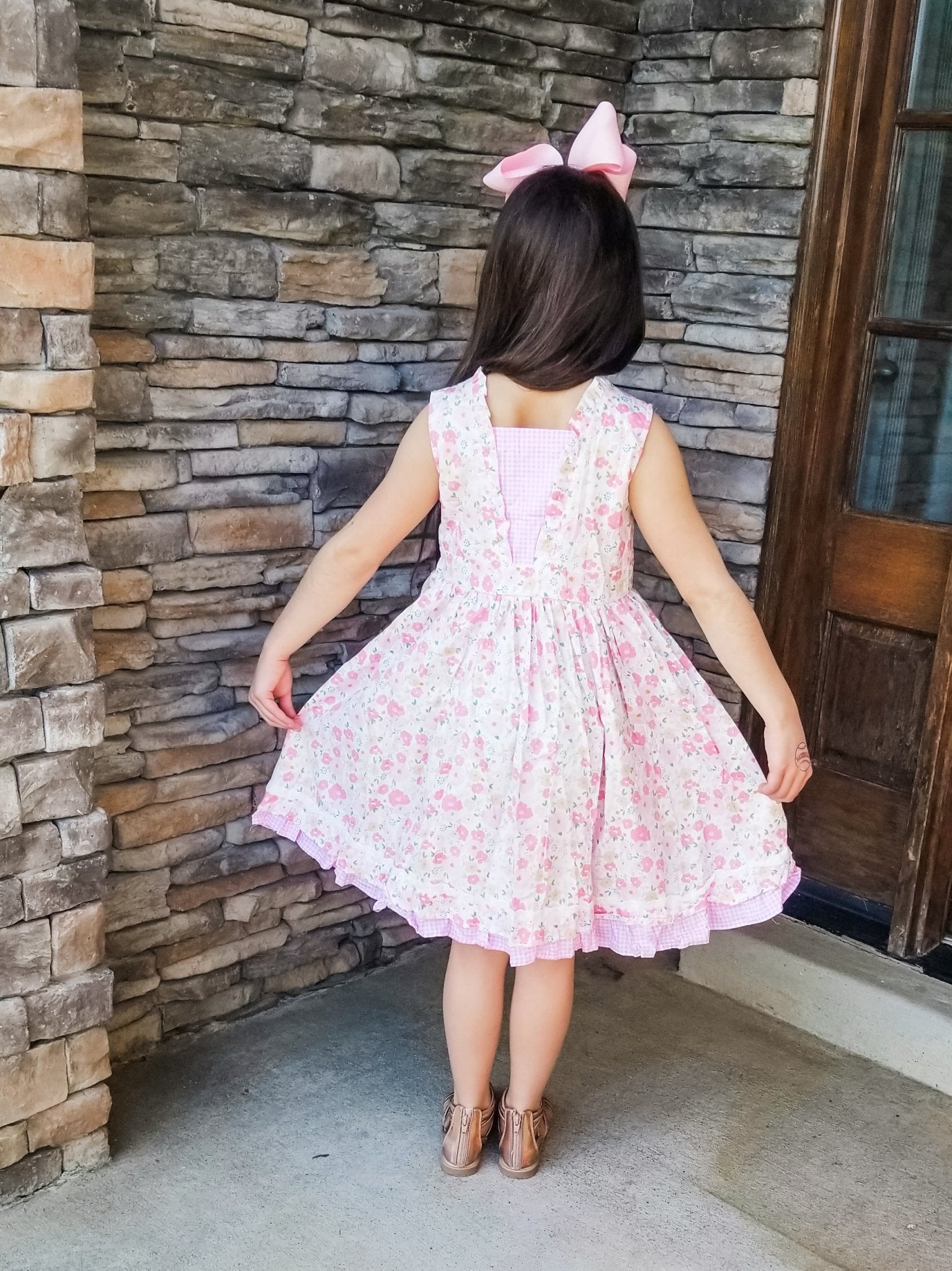 Pink Check Floral Dress - Marie Nicole Clothing