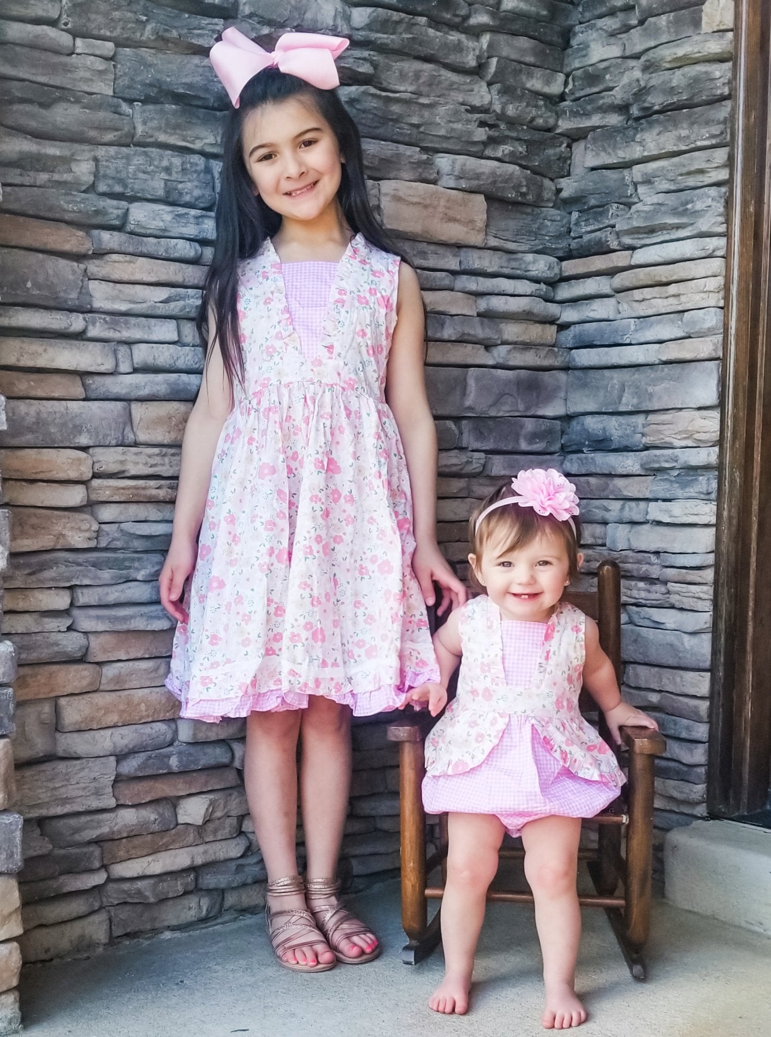 Pink Check Floral Ruffle Bubble Romper - Marie Nicole Clothing