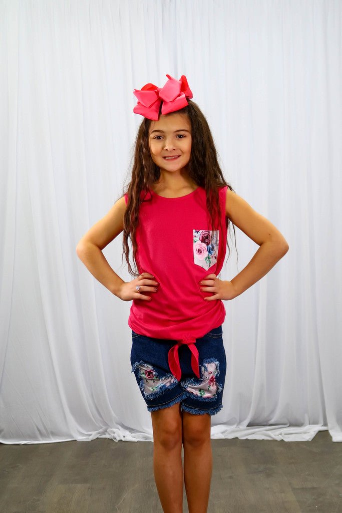 Pink Floral Knot Tank & Distressed Denim Outfit - Marie Nicole Clothing