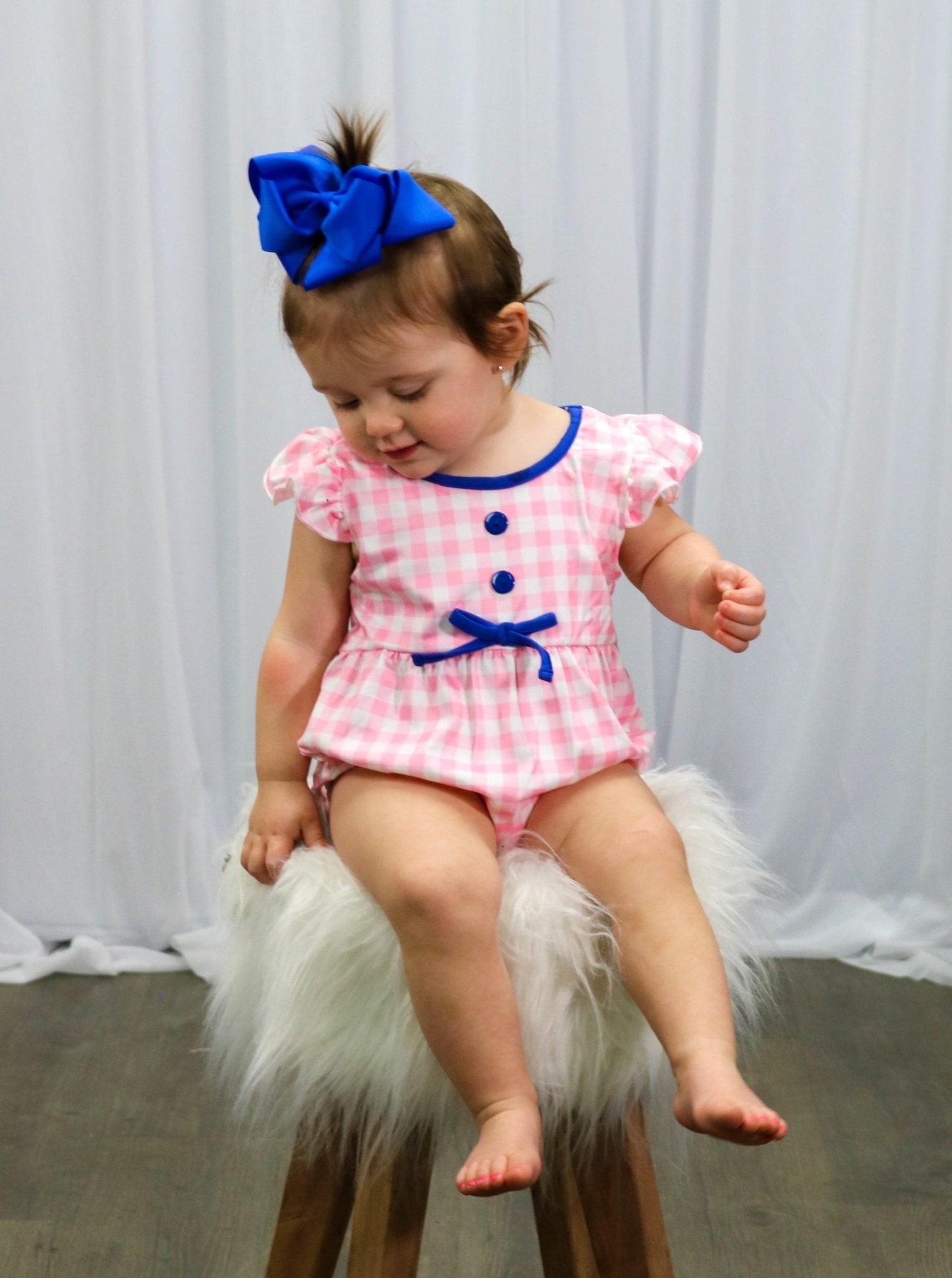 Pink Plaid Ruffle Bubble Romper - Marie Nicole Clothing