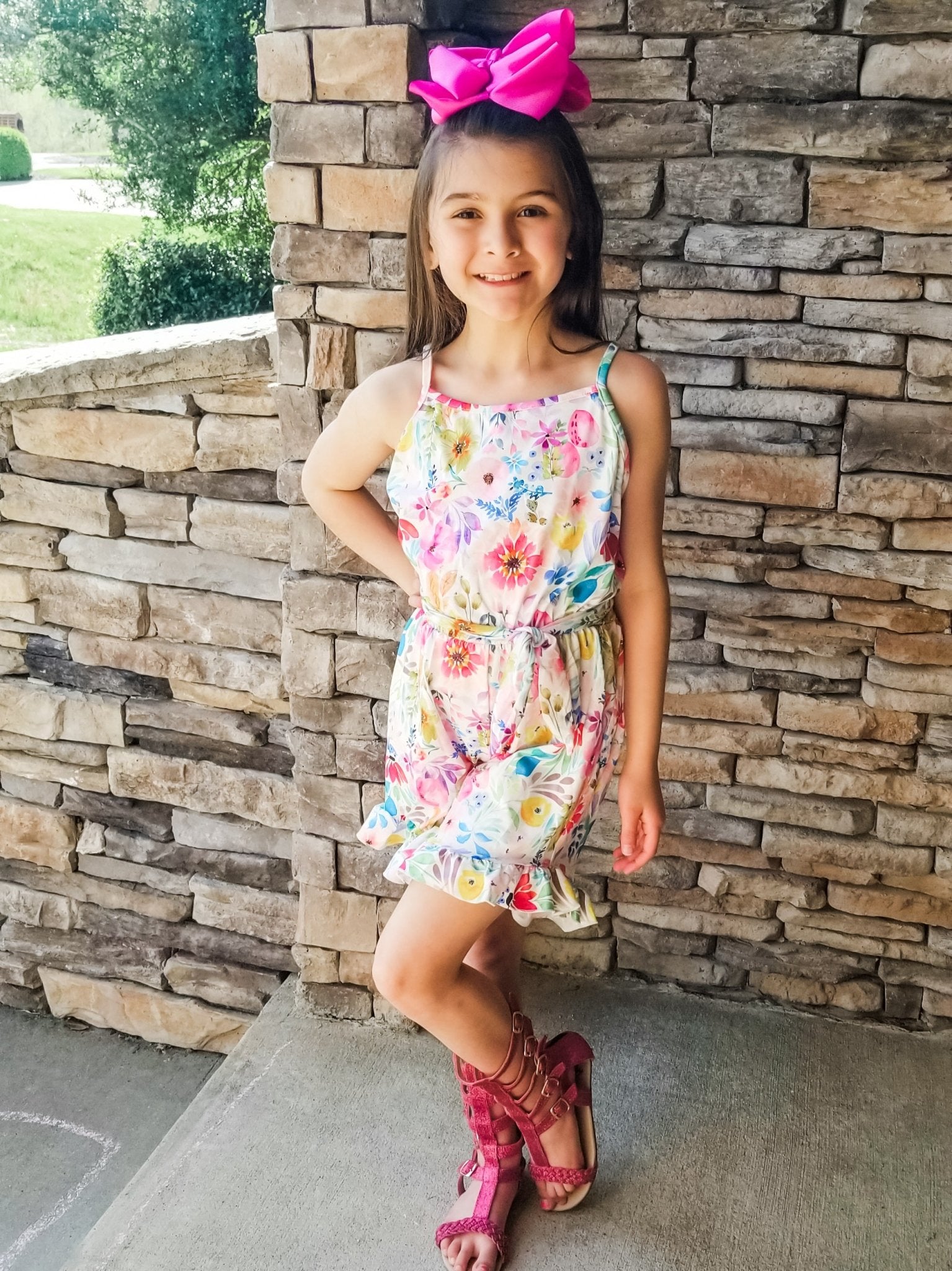 Pink Spring Floral Tie Romper - Marie Nicole Clothing