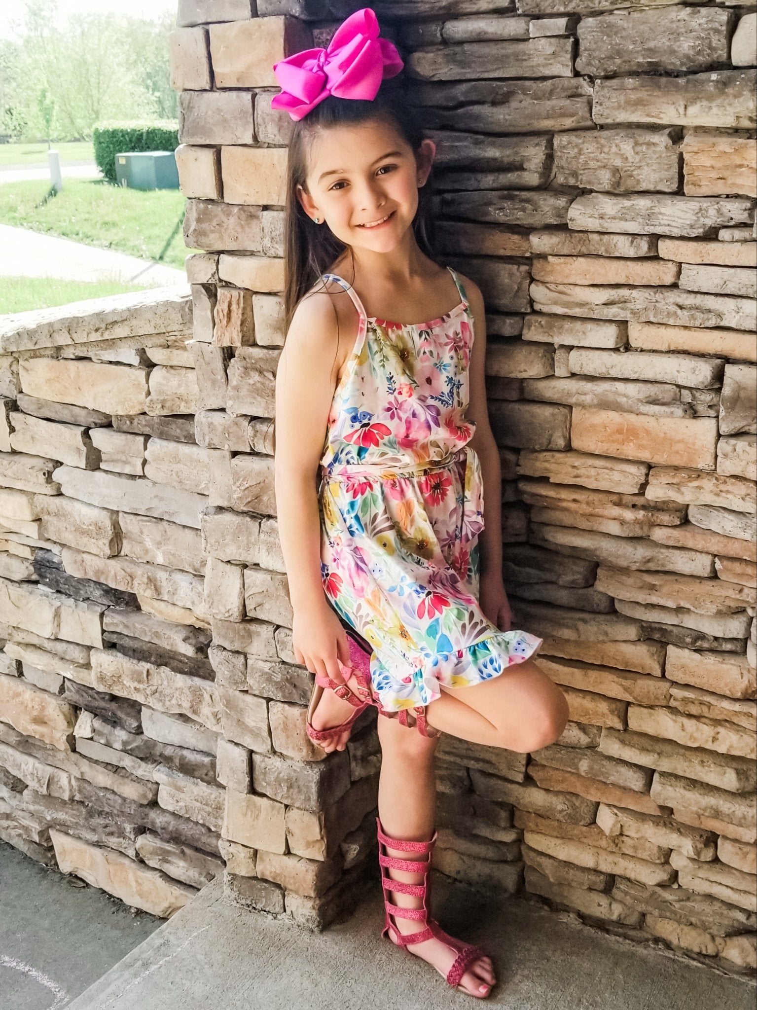 Pink Spring Floral Tie Romper - Marie Nicole Clothing