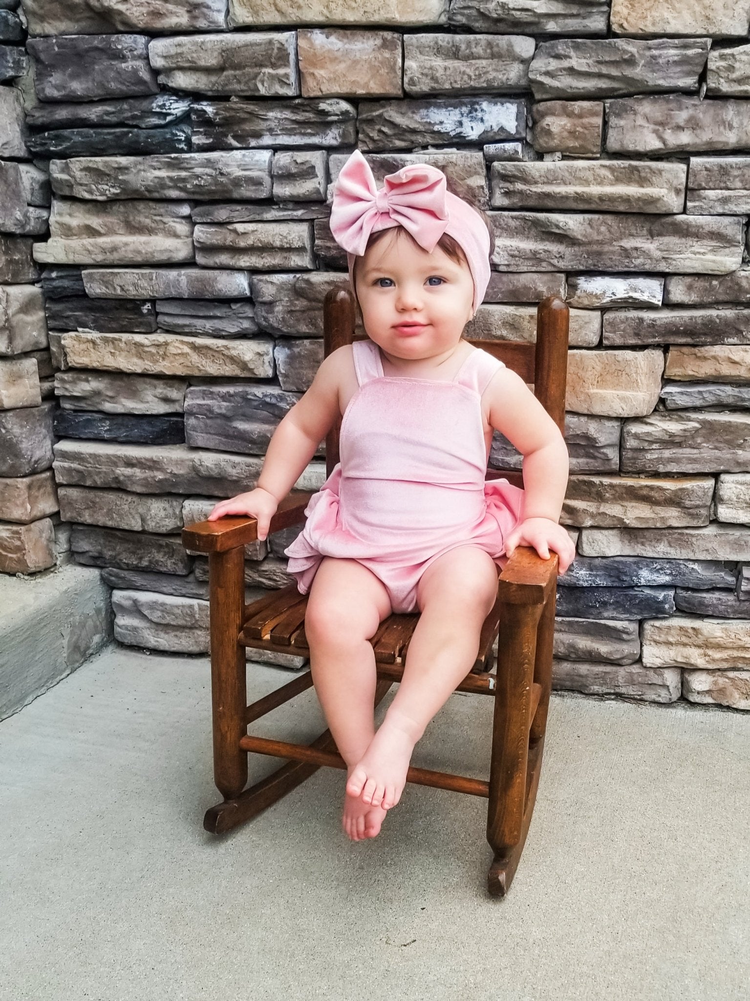 Pink Velvet Ruffle Bubble With Headband - Marie Nicole Clothing