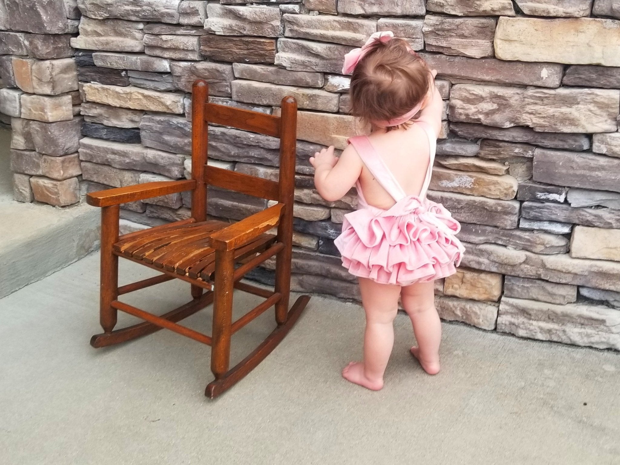 Pink Velvet Ruffle Bubble With Headband - Marie Nicole Clothing
