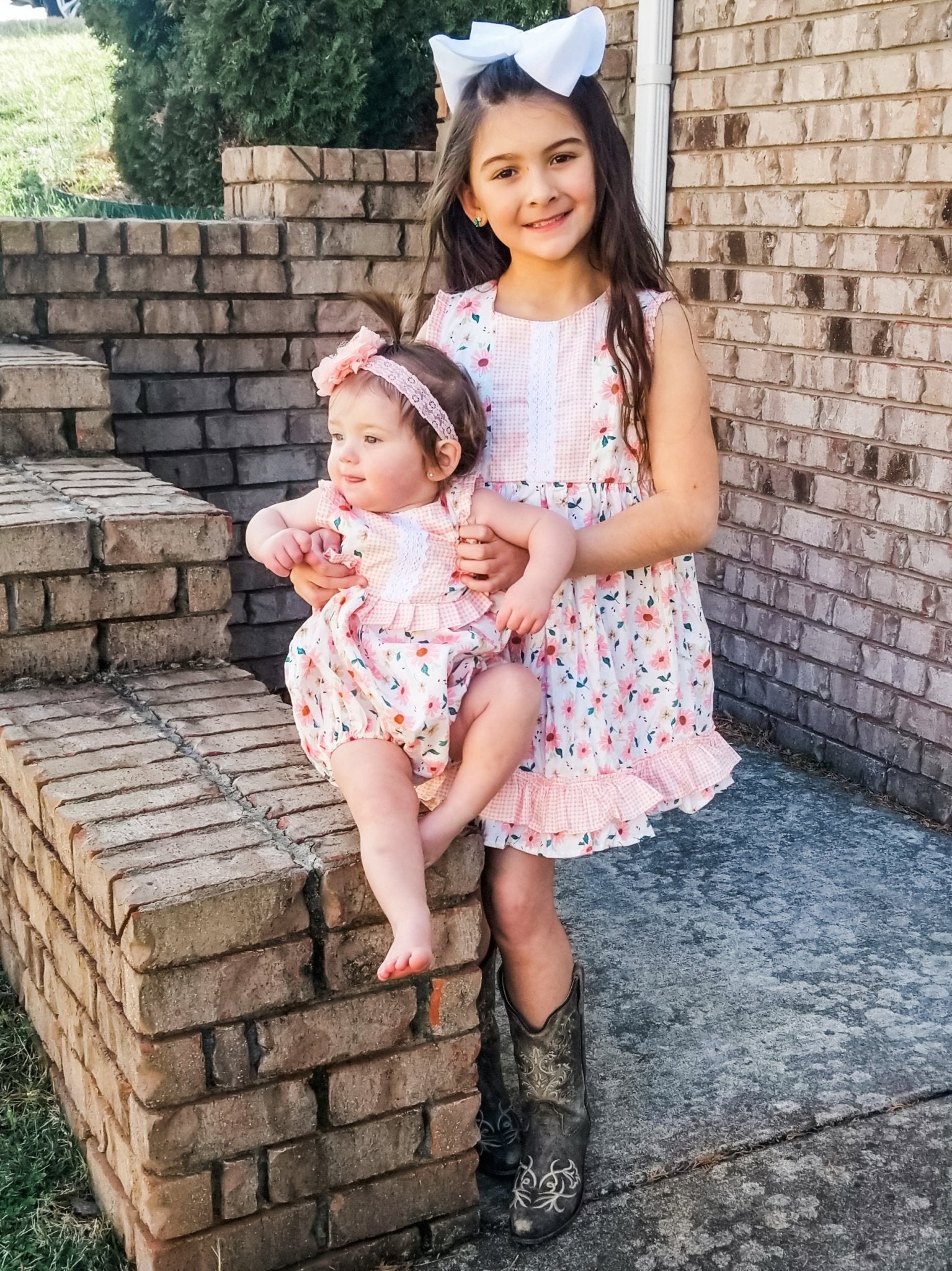 Pink Zinnia & Checked Ruffle Dress - Marie Nicole Clothing