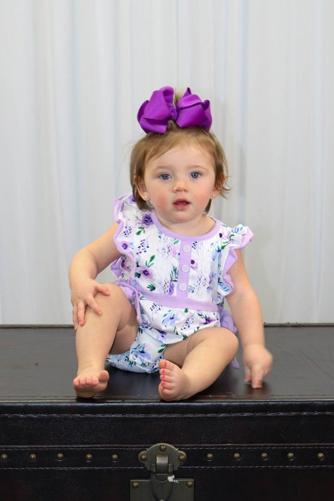 Purple Floral Ruffle Bubble Romper - Marie Nicole Clothing