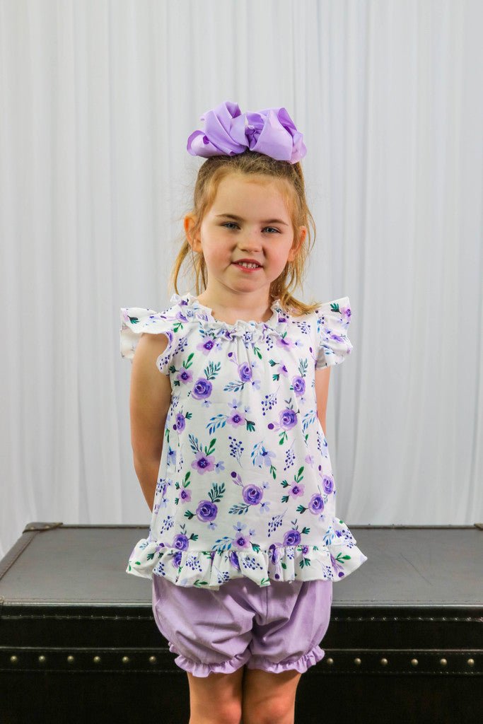 Purple Floral Ruffle Top & Shorts Outfit - Marie Nicole Clothing