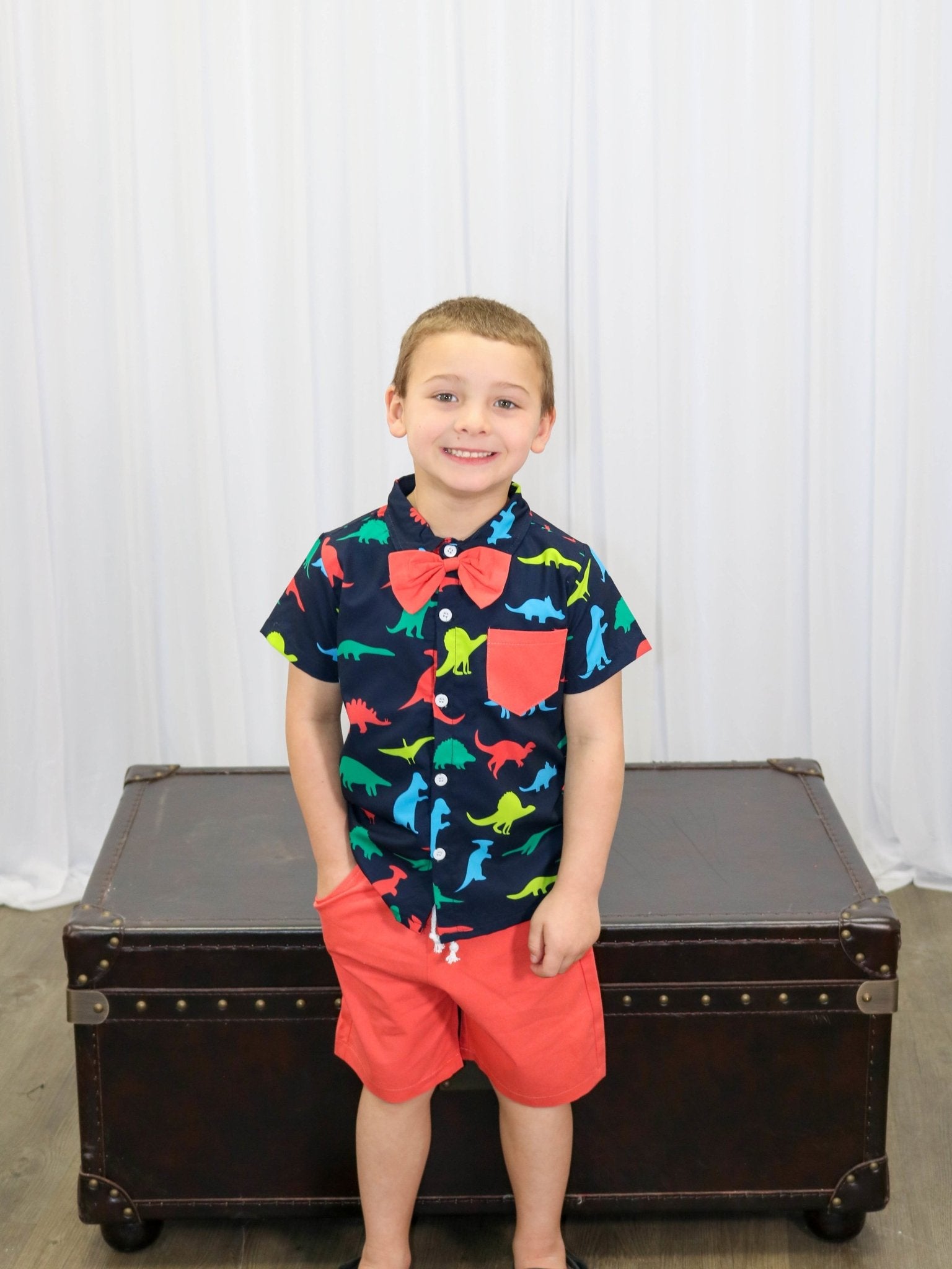 Rainbow Dinosaur Button Down & Shorts Outfit - Marie Nicole Clothing