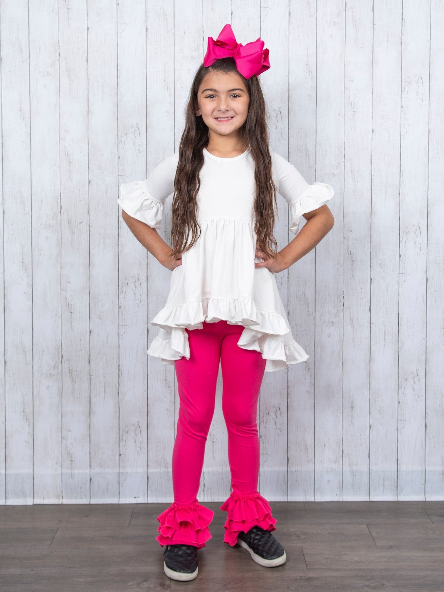 Cotton Bell Ruffle Leggings - Hot Pink - Marie Nicole Clothing
