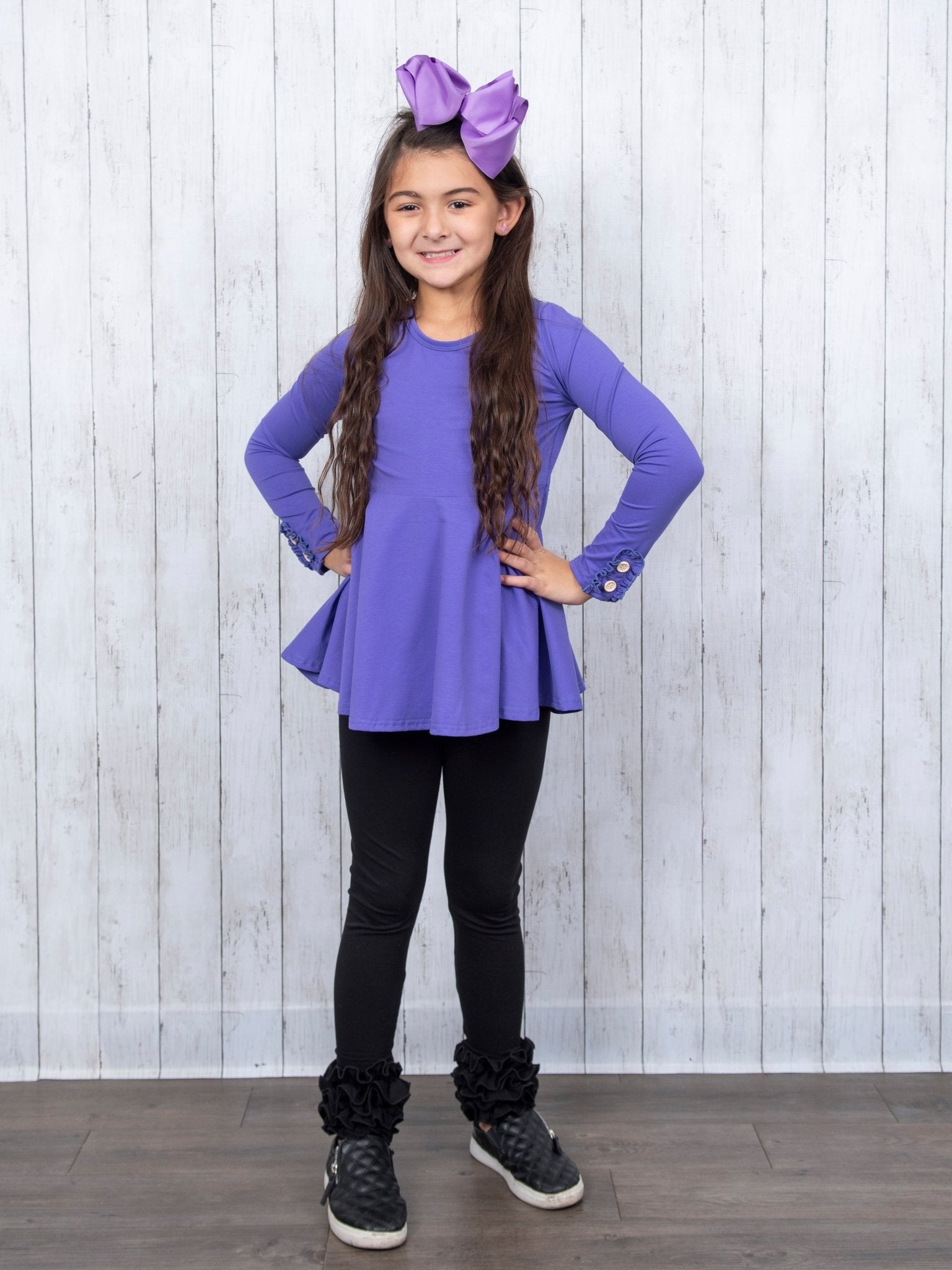 Cotton Bow Back Button Ruffle Sleeve Peplum Top - Bright Colors - Marie Nicole Clothing
