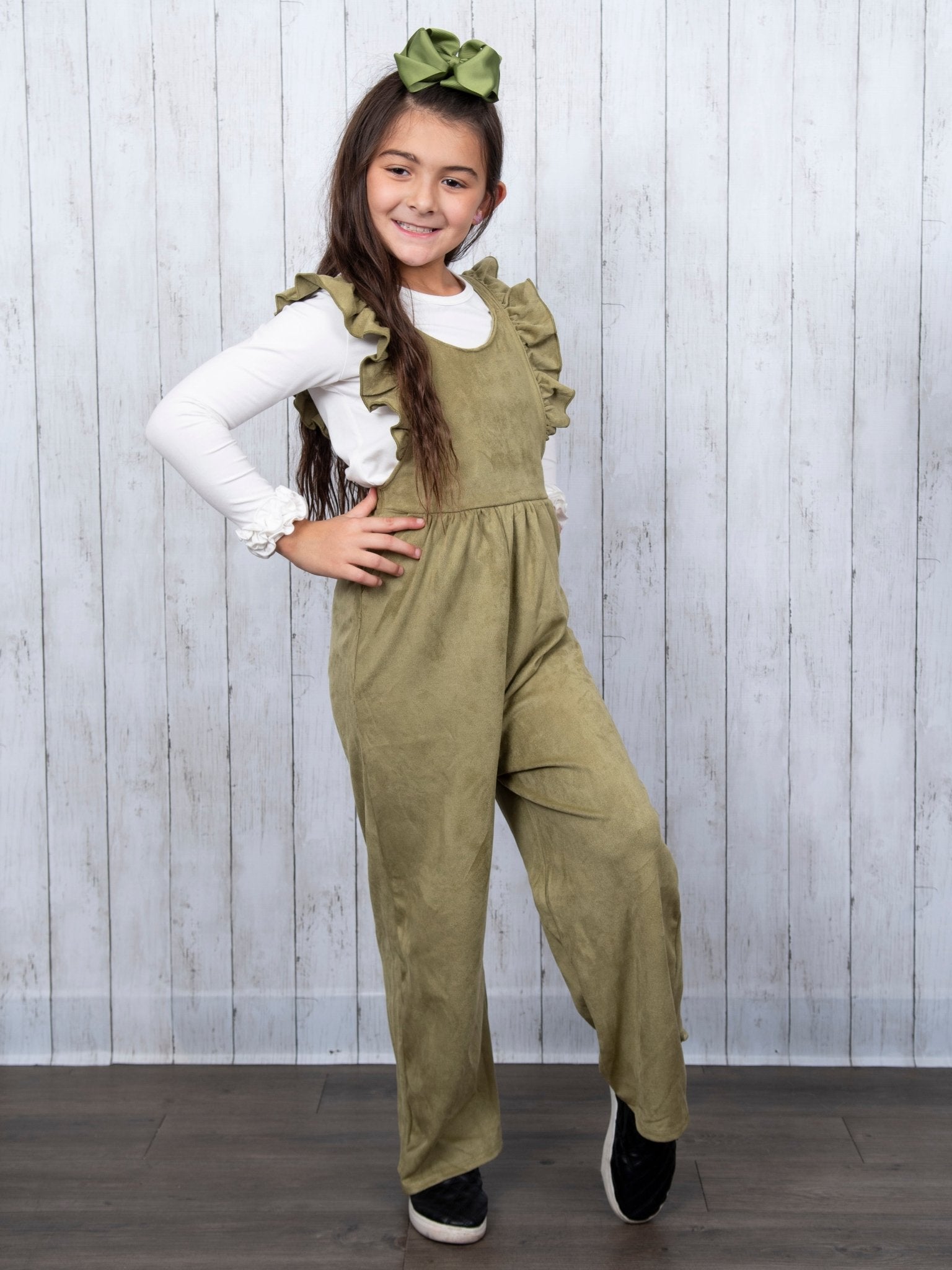 Suede Ruffle Cross Back Button Romper - Multiple Colors - Marie Nicole Clothing