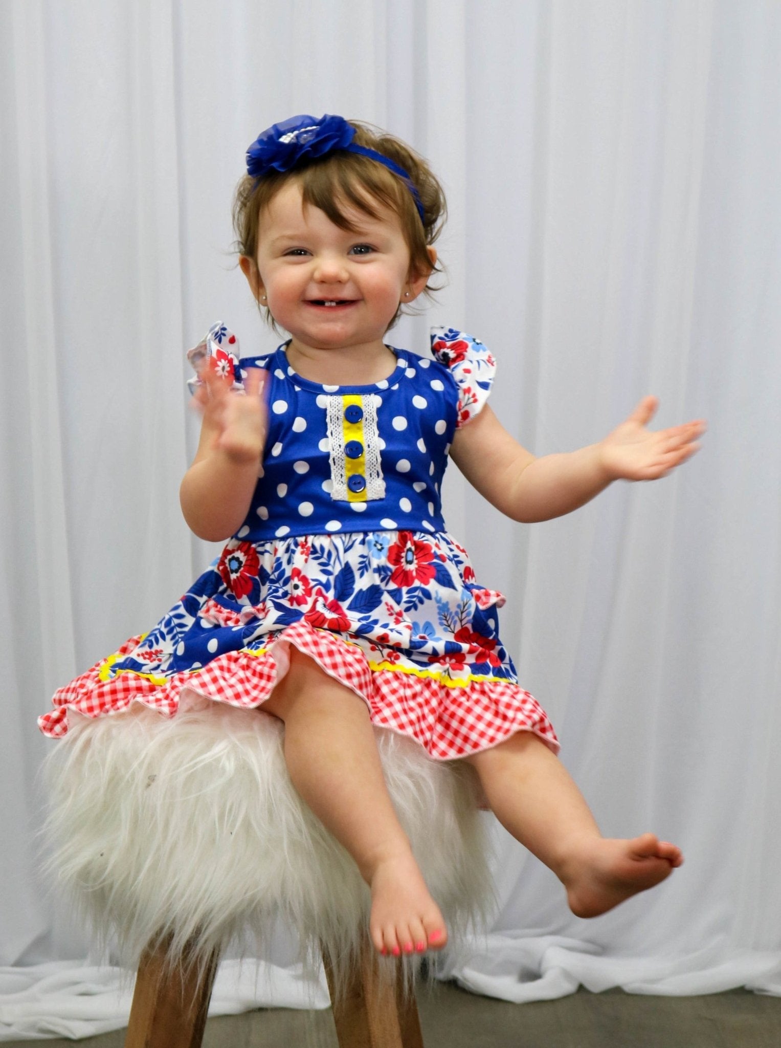 Red, White, & Blue Sunshine Ruffle Dress - Marie Nicole Clothing